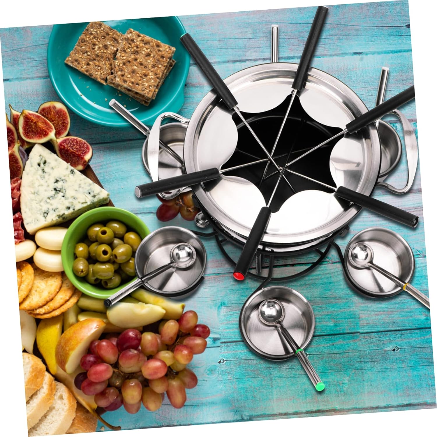 Stainless Steel Fondue Pot Set Portable Cheese and Chocolate Fondue Stove Cooking Functions for Parties and Gatherings