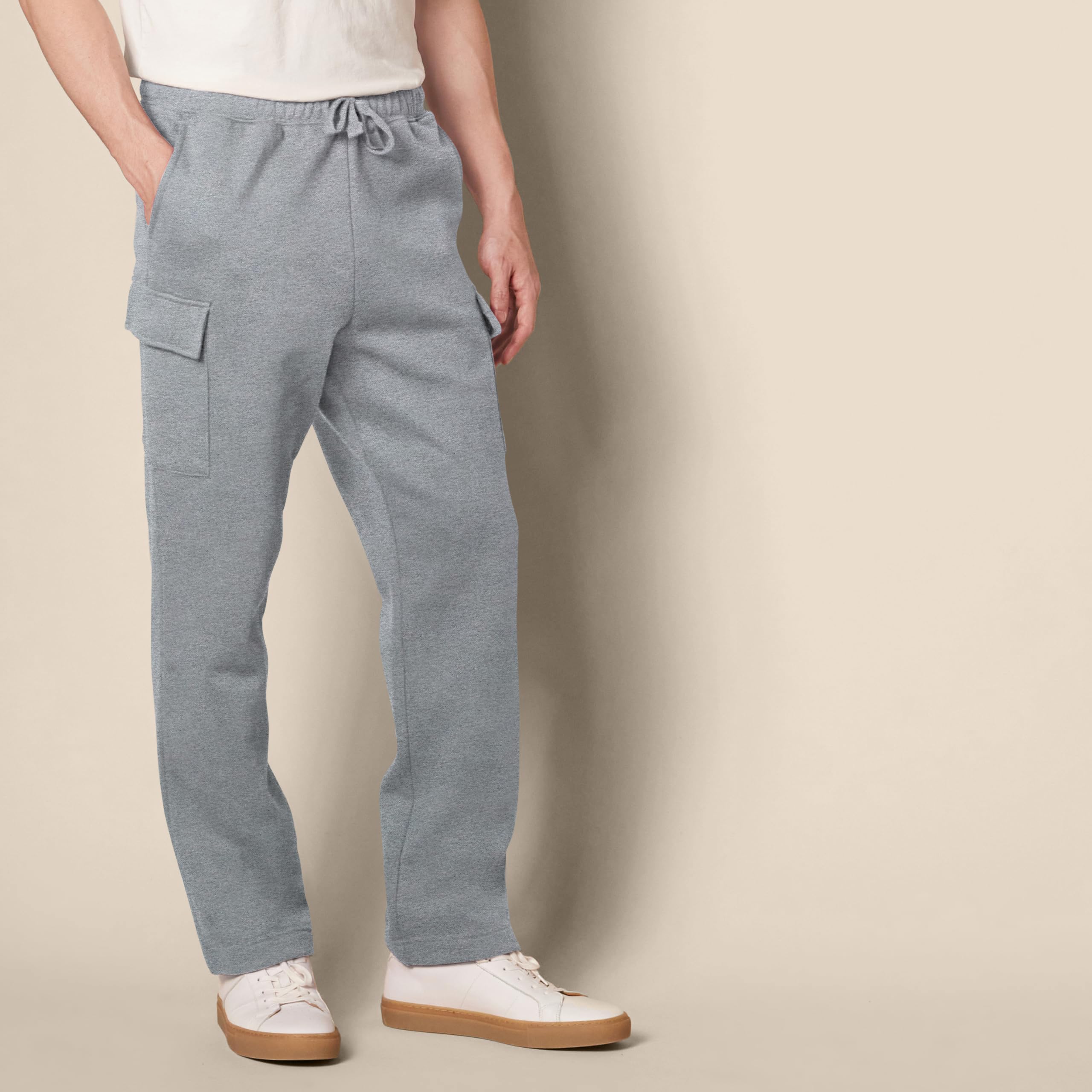 Amazon Essentials Homme Pantalon de Survêtement Cargo en Polaire à Ourlet Ouvert