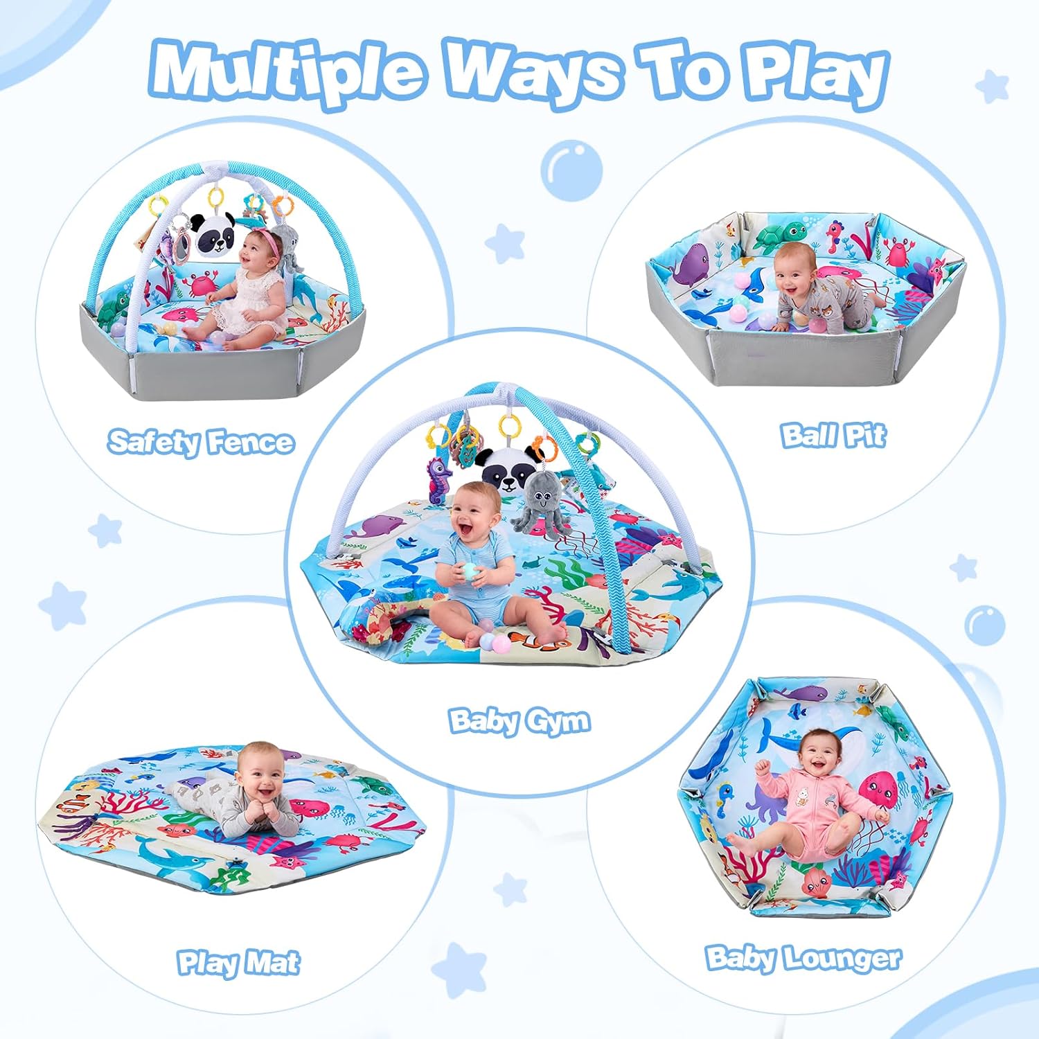 Baby Gym Play Mat, 9-in-1 Baby Play Mats w 9 Detachable Toys for Stage-Based Sensory & Motor Skill Development, Washable Tummy Time Mat & Crawling Blanket for Baby to Toddler, Baby Essentials Gift