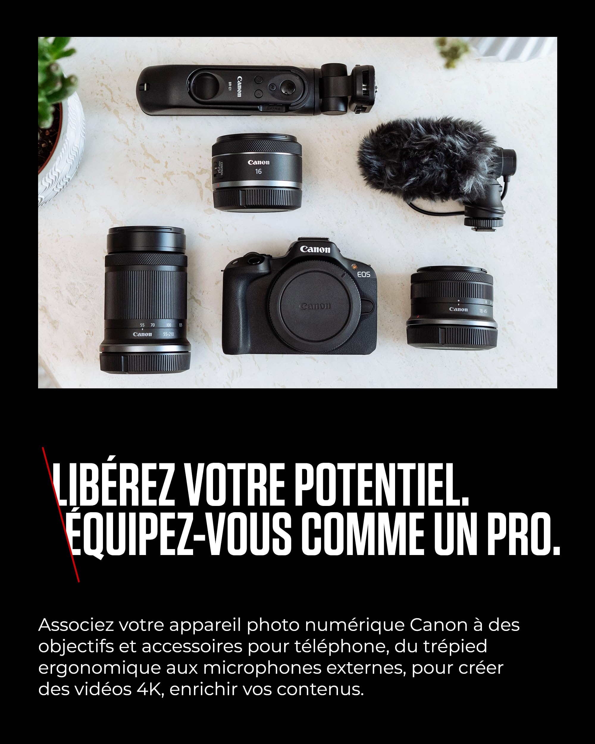 Kit créateur de Contenu UGC Canon EOS R50 - Appareil Photo Hybride APS-C 4K, Wi-FI, Bluetooth, Compact, idéal pour Le vlog, pour débutants et Professionnels
