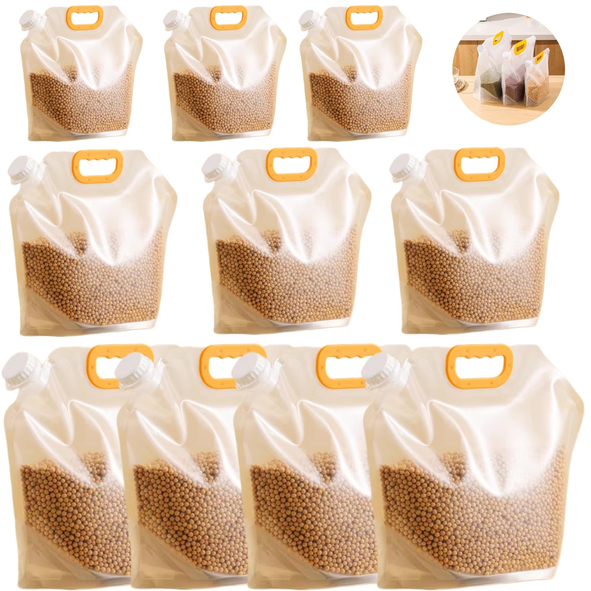 Produktbild von 10er-Set Lebensmittel-Aufbewahrungsbeutel – 1,5 L / 2,5 L / 5 L, BPA-frei, Wiederverschließbar, Mit Griff – Für Trockene & Flüssige Lebensmittel