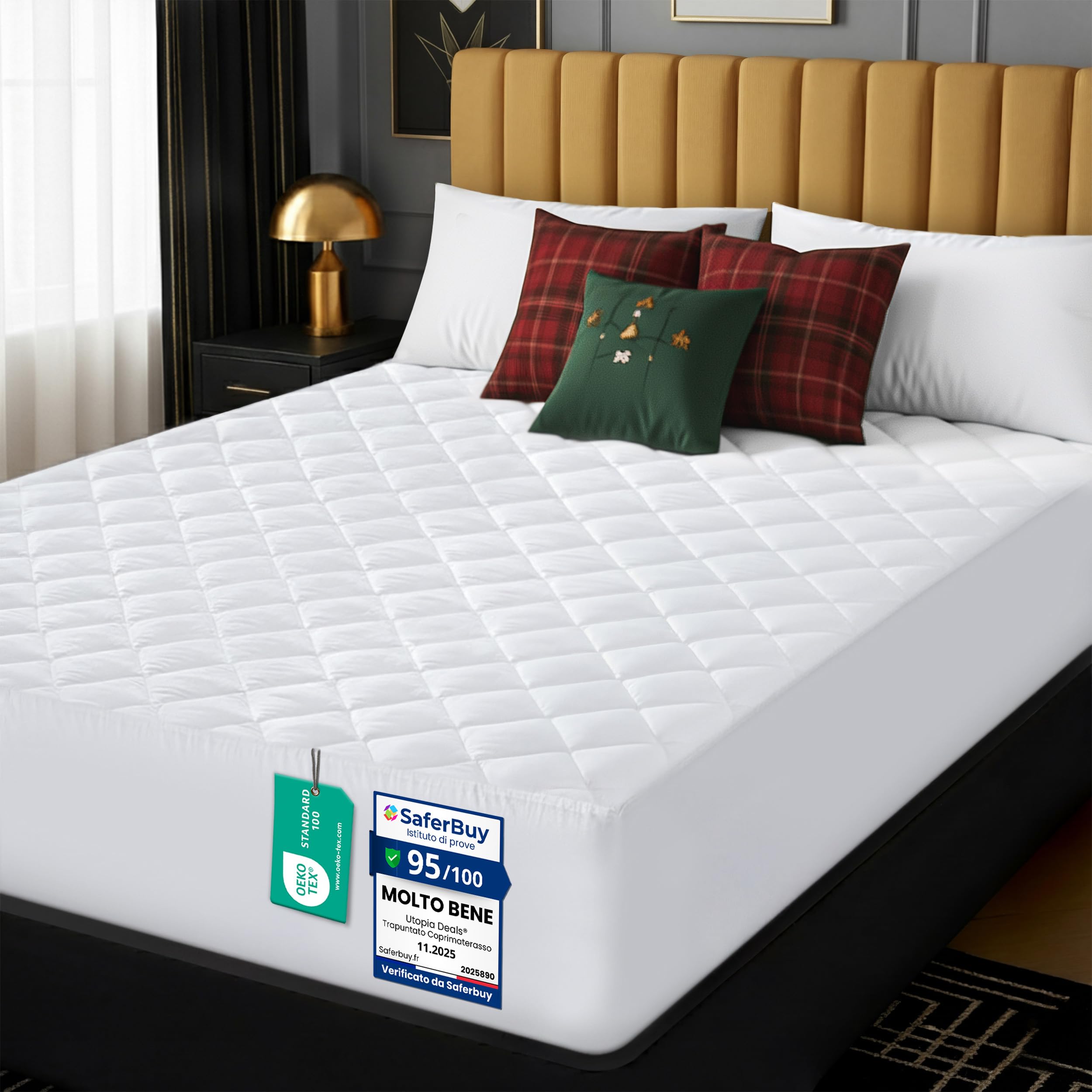 Utopia Bedding Gesteppter Matratzenschoner, Spannmatratzenauflage, Tiefe Tasche Matratzenbezug dehnt Sich 30 bis 38 cm