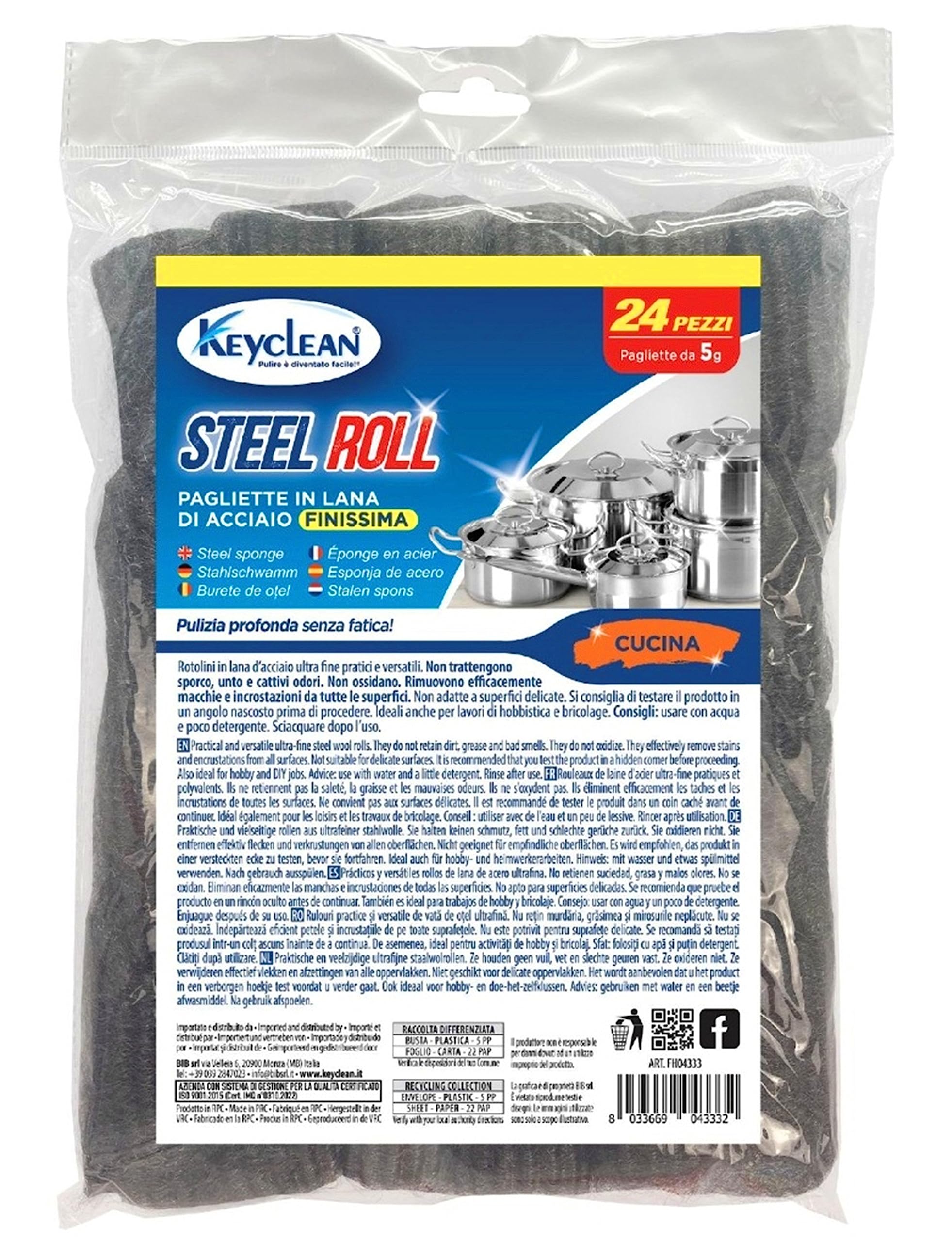 BIB Pagliette in Lana di Acciaio Finissima, 24 Pezzi Pagliette da 5 grammi. Pulizia Profonda Senza Fatica (monouso usa e getta)