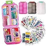 Pill Organizer with Medicine Labels, Travel Daily Pill Container, Mini Medication Organizer, 7-Day Pill Case, Set of 3 (Pink+White+Grey)