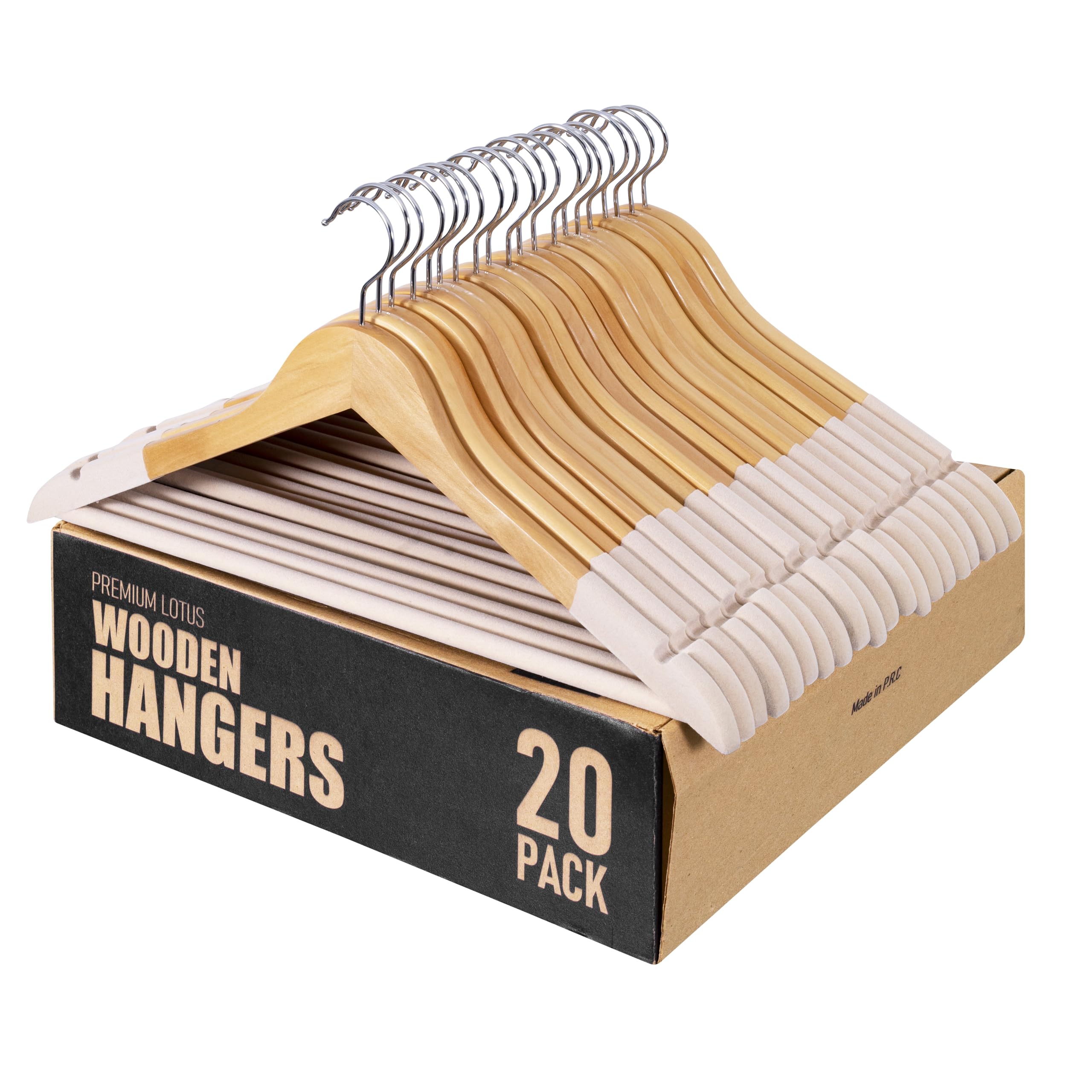 Wooden Hangers 20 Pack | Non-Slip Velvet Suit Hangers for Men | Luxury Velvet Hanger for Dresses, Coats, Jackets & Pants for Women and Men| Heavy-Duty
