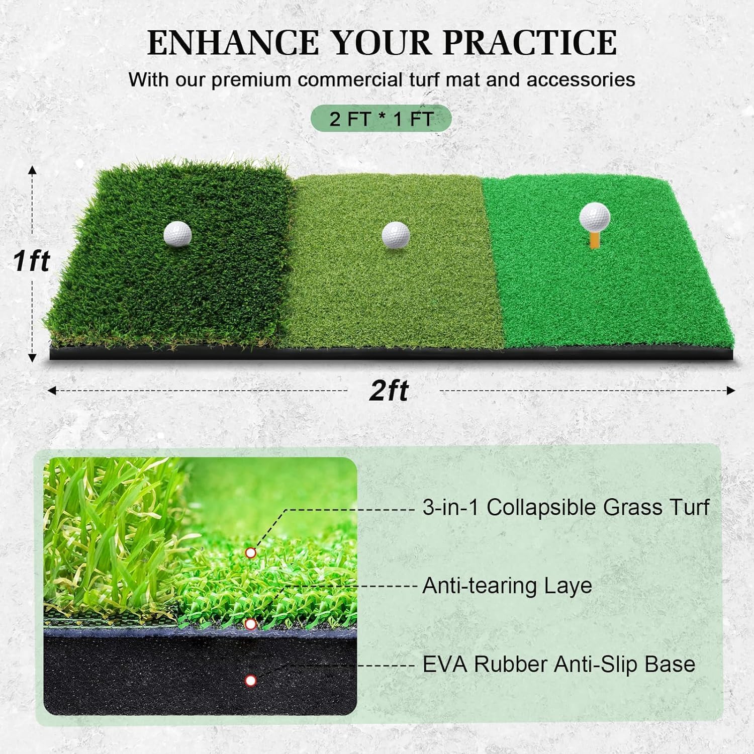 Golfnetz 3x2.1x1.8m Golf Trainingsnetz mit Schlagmatte für Hinterhof Drinnen Draußen Chipping Driving, und Pitching-Fahrnetze für den Innen- und Außenbereich, Garagennutzung, Golfschwungtraining