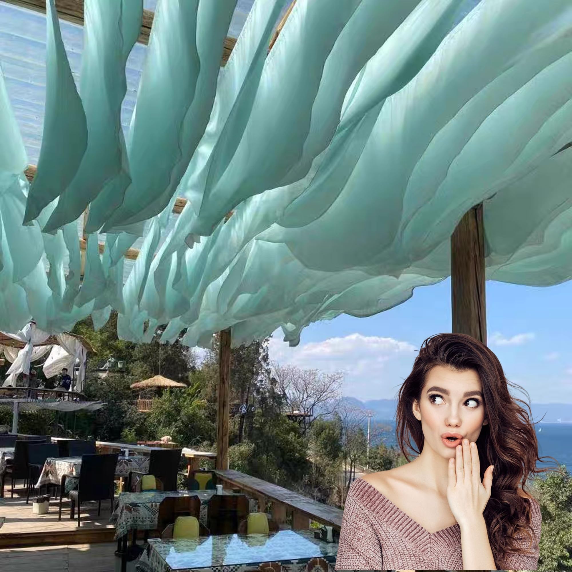 Outdoor Curtains for Gazebo, Lightweight Semi-Sheer Ceiling Decor Drapes