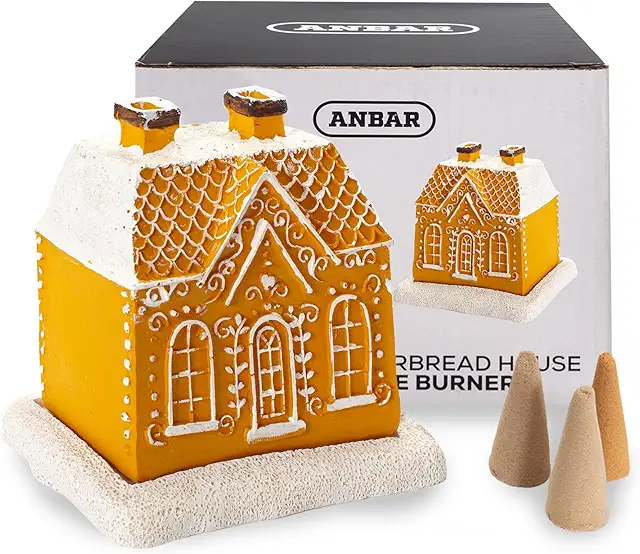 Anbar Gingerbread House Backflow Incense Burner - Log Cabin Holiday Decor