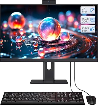 27  All-in-One Computer 4 Cores Full HD Display,Quad-Core i7Up to 3.0GHz,512GB SSD,16GB RAM,All-in-One Desktop Computer Adjustable Screen,WiFi 6,Bluetooth 5.3,Built-in Webcam,for Home Student Study