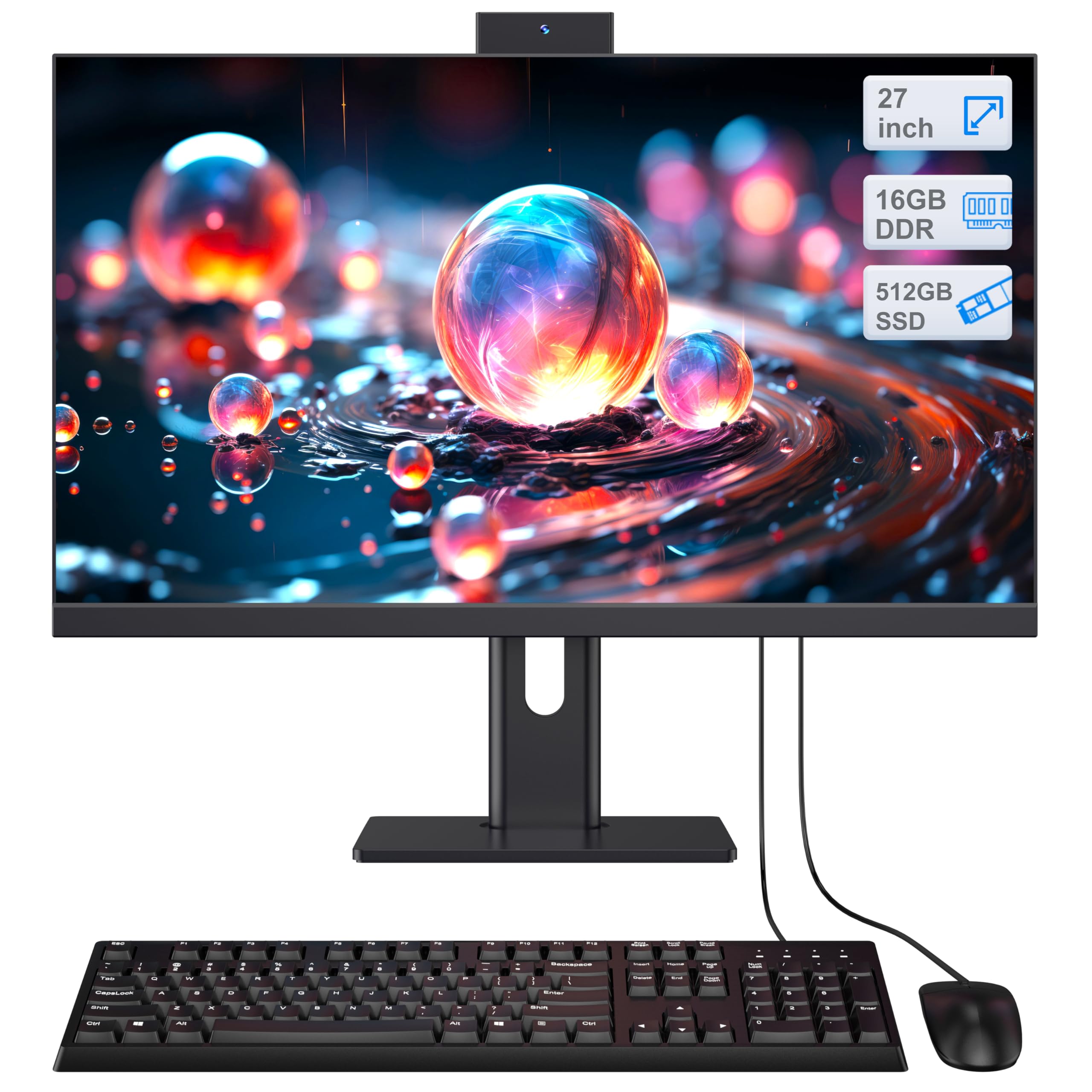 Ordenador de sobremesa, ordenador todo en uno de 27 pulgadas Core i7 (hasta 3,0 GHz) 512 GB SSD 16 GB RAM con cámara web retráctil, PC todo en uno, pantalla ajustable, WiFi6 Bluetooth 5.3 Ideal para