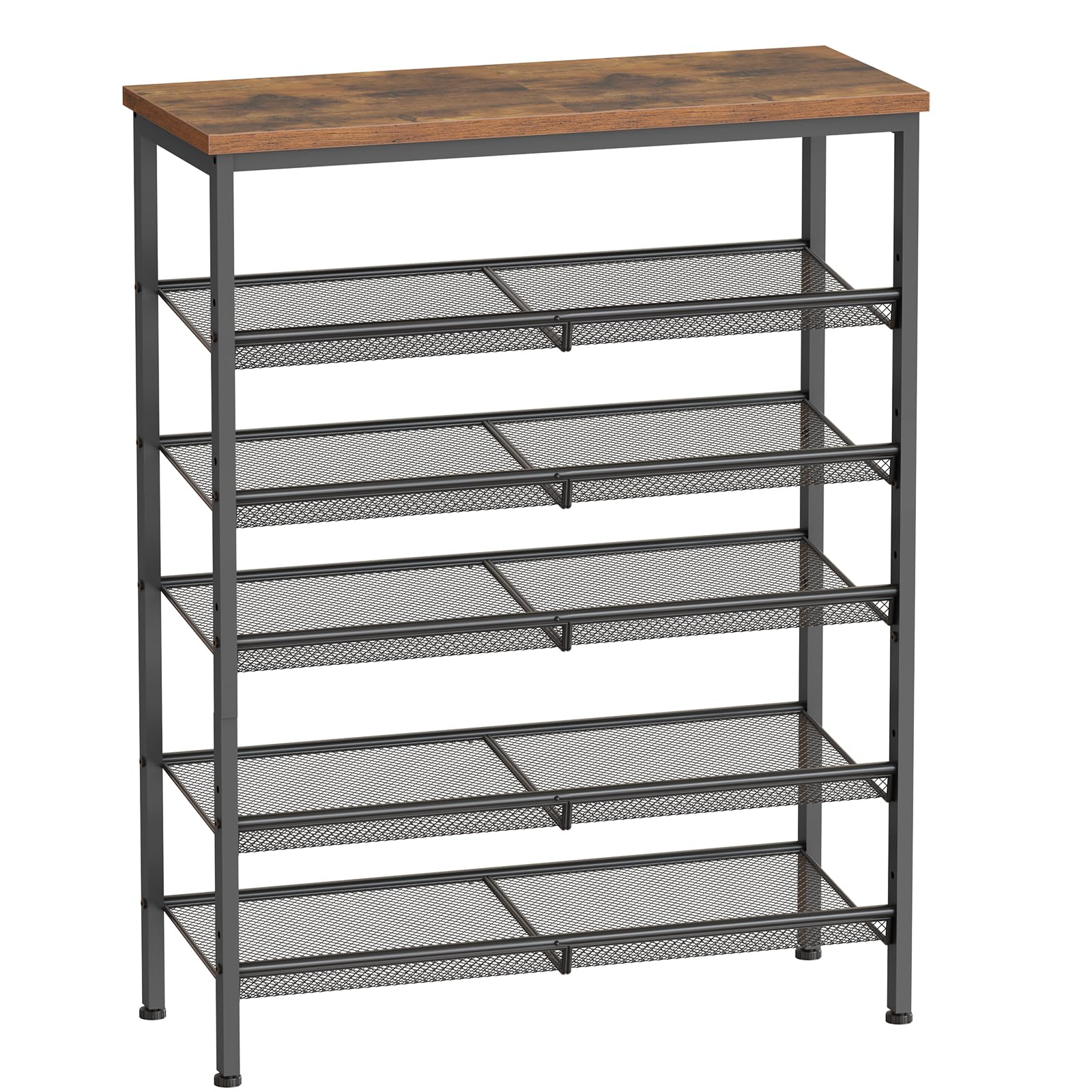 HOOBRO Zapatero, Estantería Zapatero de 6 Niveles, Repisas de Malla Metálica Ajustables, Capacidad para 20-24 Pares, Resistente, Estante Superior Espacioso, Metálico, Marrón Rústico y Negro EBF60XJ01