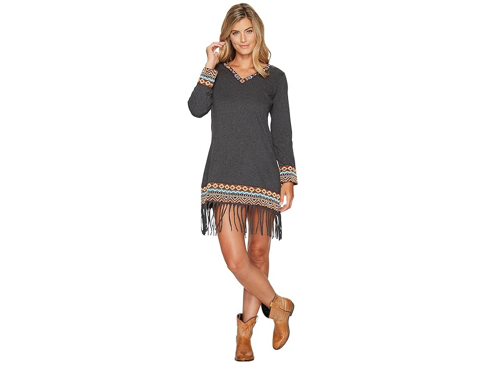 

Scully Galatea Fringe Bottom Embroiderd Dress (Grey) Women's Dress, Gray