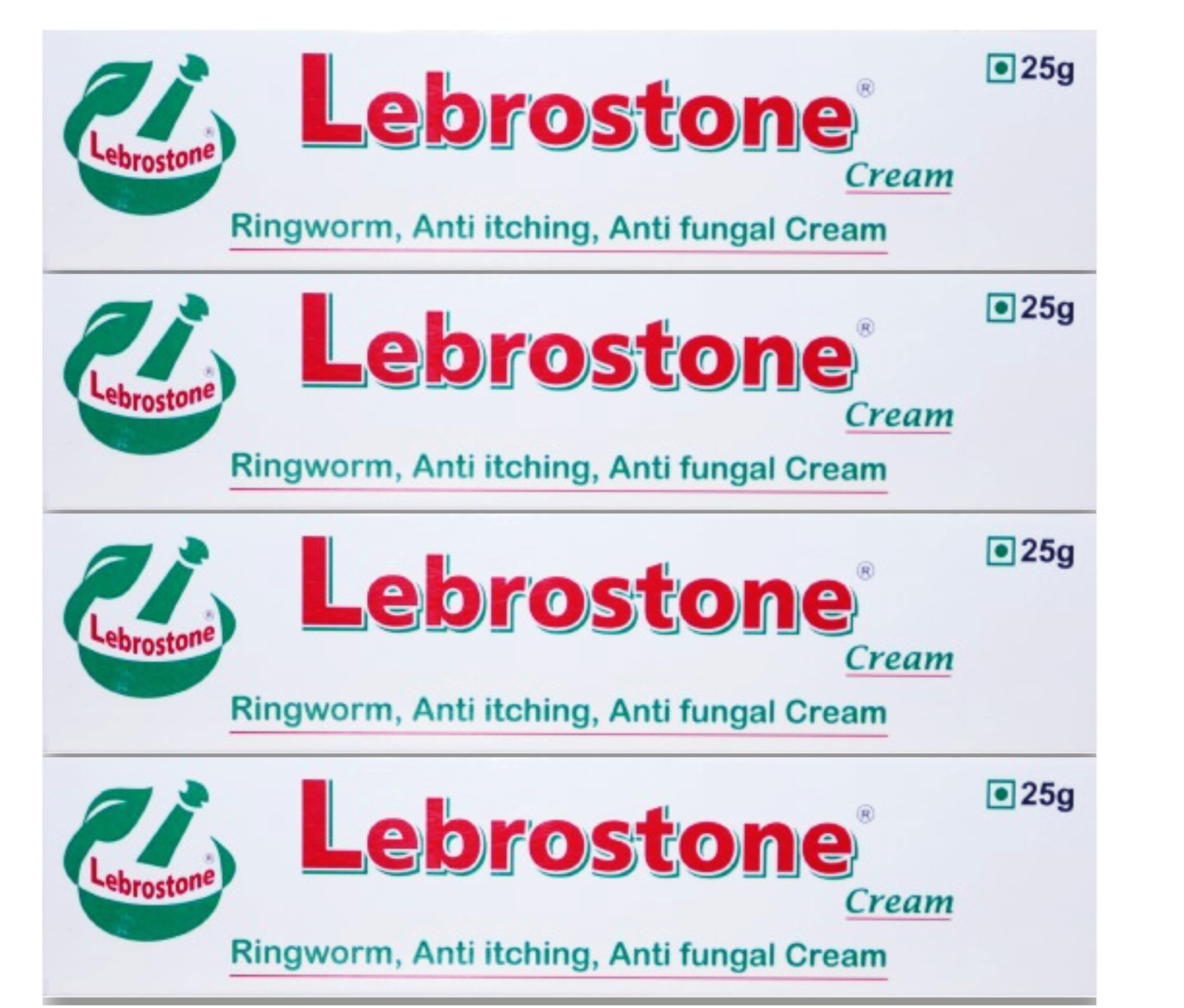 Lebrostone Cream Ayurvedic Treatment for Ringworm, Anti Itching, & Anti Fungal Infections (25 (Gram) Pack of 4, 100, gram)