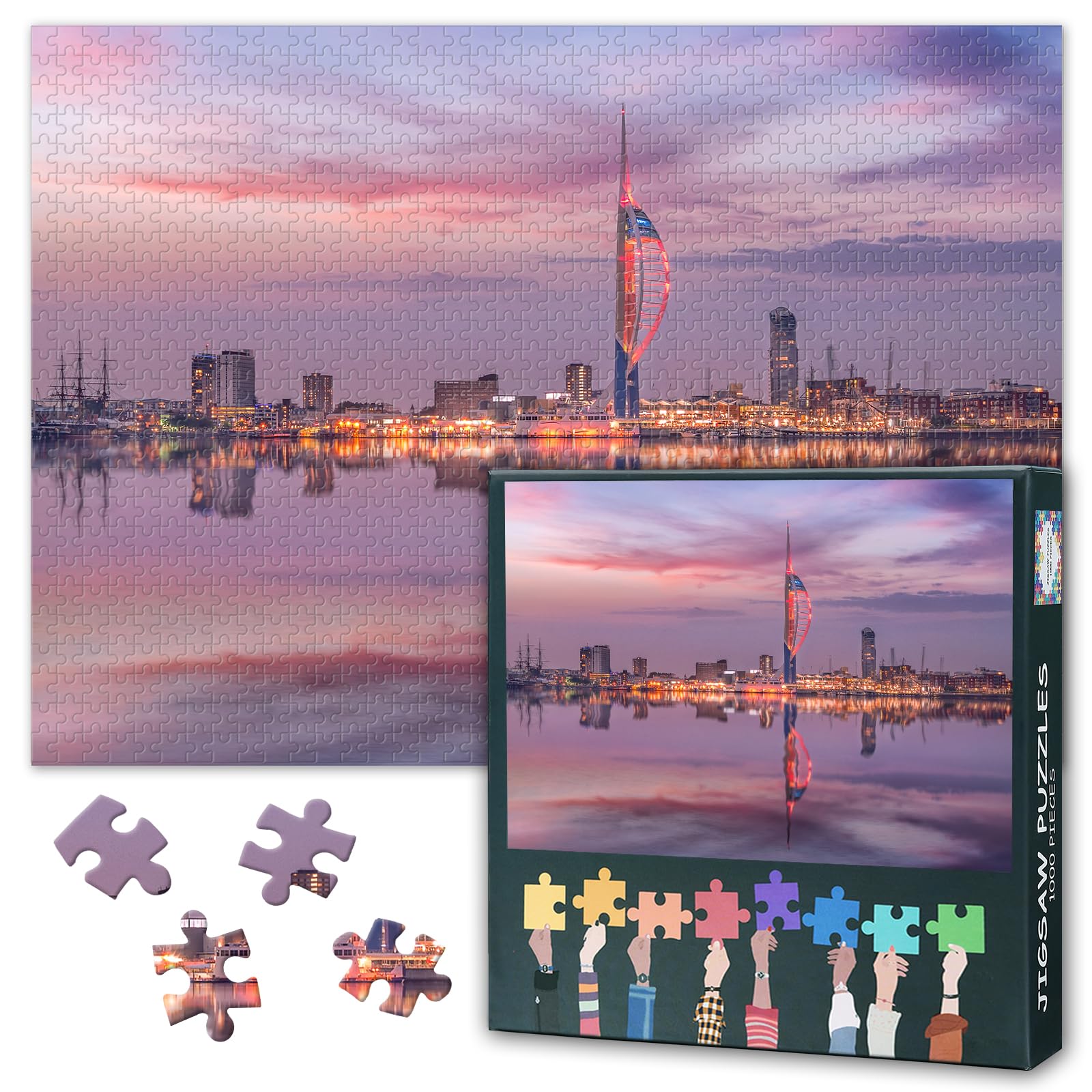 Water Front City Puzzles for Adults 1000 Pieces, Portsmouth Hampshire Jigsaw Puzzles, Adult Puzzle for Adults, Educational Fun Games or Toys for Elders Friends 20X27 INCH