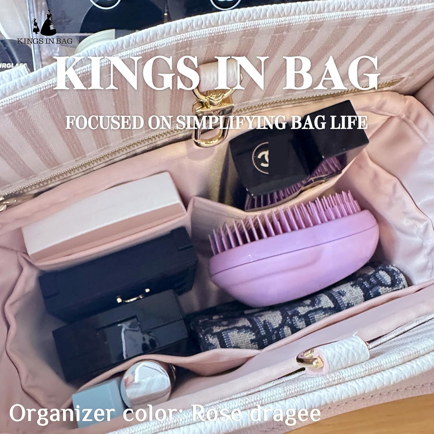 Organizer Insert for Onthego, Satin Purse Organizer for Luxury Bag, Lightweight and Soft Purse Dividers for Woman Handbags, Multiple Pockets with Organized Capacity (Custom Color)