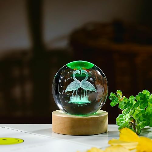 Miniatura 5 de Regalos de flamenco 3D para mujer, bola de cristal de 2.36 pulgadas, figuras de flamenco, decoración de animales de cristal, para habitación,