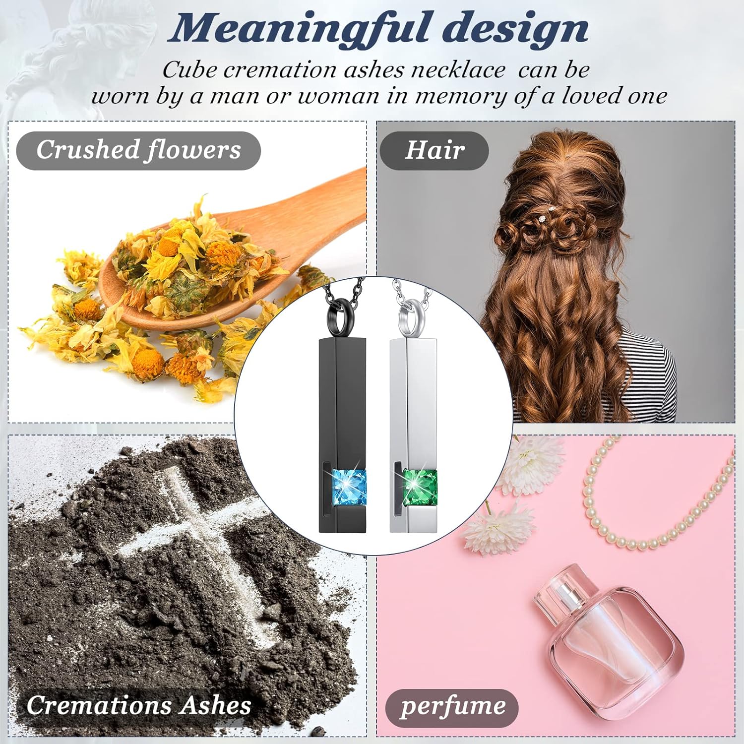 Highergo Urn Necklaces for Ashes Cremation Jewelry Urn Necklace Silver Black Stainless Steel Memorial Pendant Locket Vertical Bar Keepsake Pendant for Women Men Loved Ones Human Ashes - Image 5