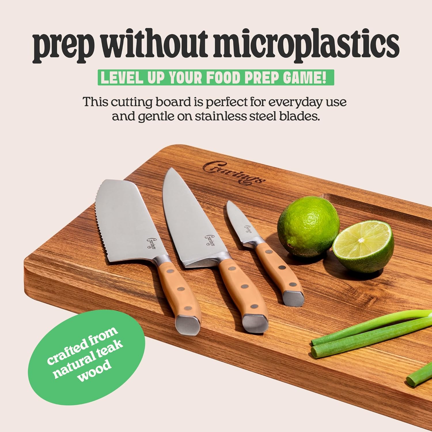 Cravings Chop-Chop Teak Cutting Board – 20x12-Inch Wooden Chopping Board with Carved Grooves for Phones/Tablets – Best Cutting Board for Kitchen and Meat Prep, Made from Natural Teak Wood - Image 4