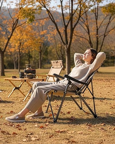Miniatura 81 de KingCamp silla plegable de gran tamaño para campamento con soporte lumbar, silla ergonómica acolchada con reposabrazos, alta resistencia, con bolsa