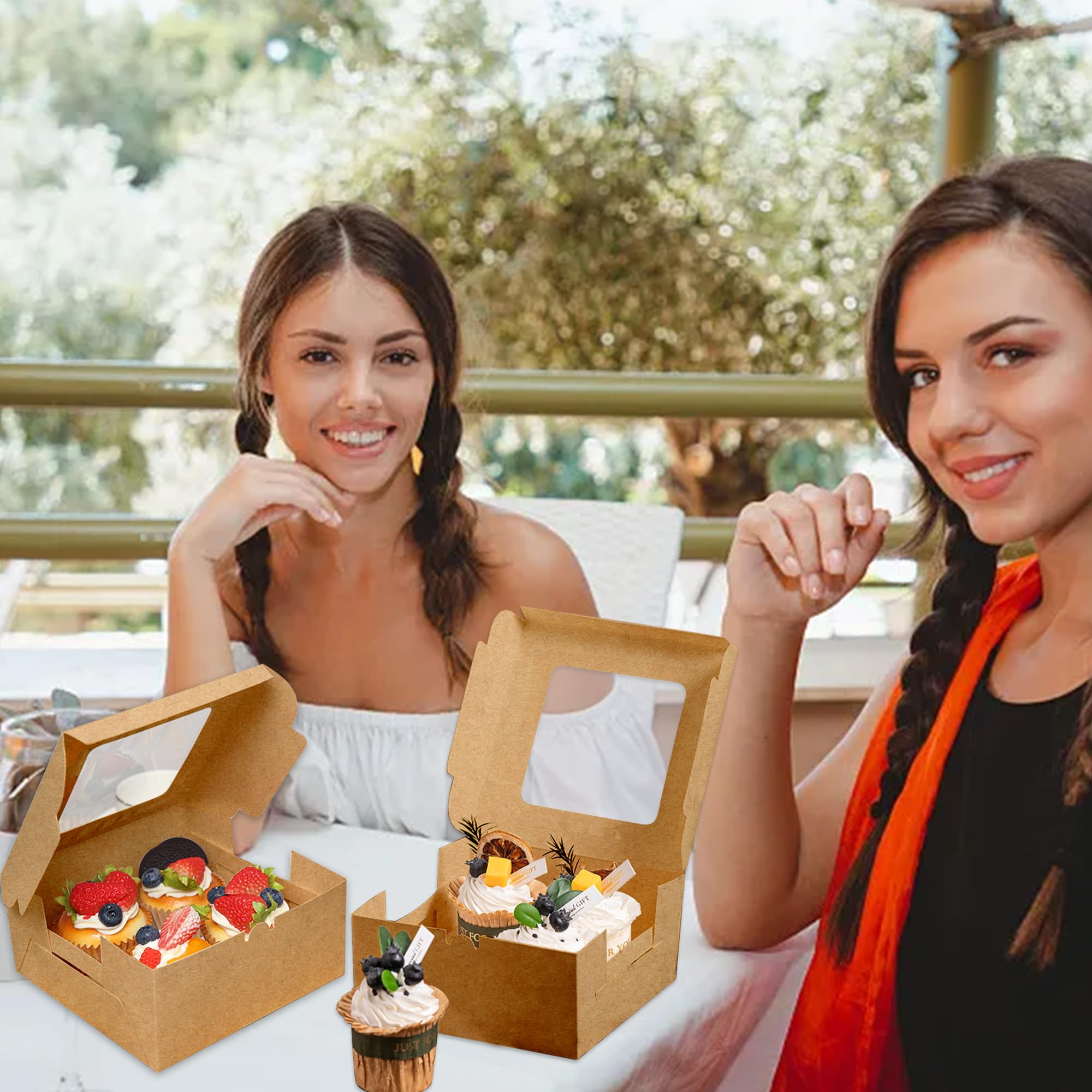 Brown Paper Cupcake Boxes - 8 Pack with Window -5 Brown Paper Cupcake Boxes - 8 Pack with Window -5