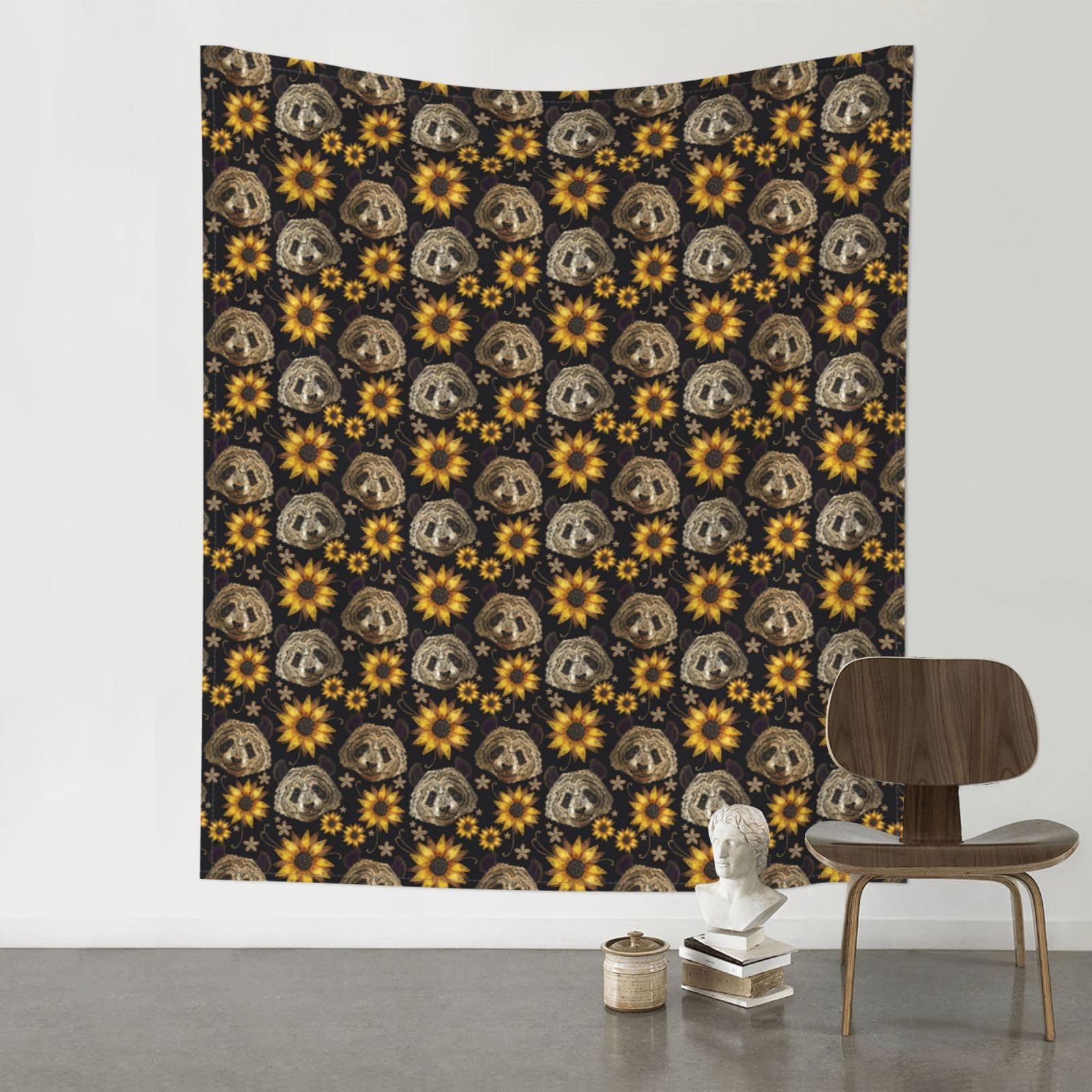 YYHWHJDE Cute Panda Sunflower Prints 60x51in Wall Tapestry – High-Grade Polyester Throw for Dorm, Beach & Home Decor
