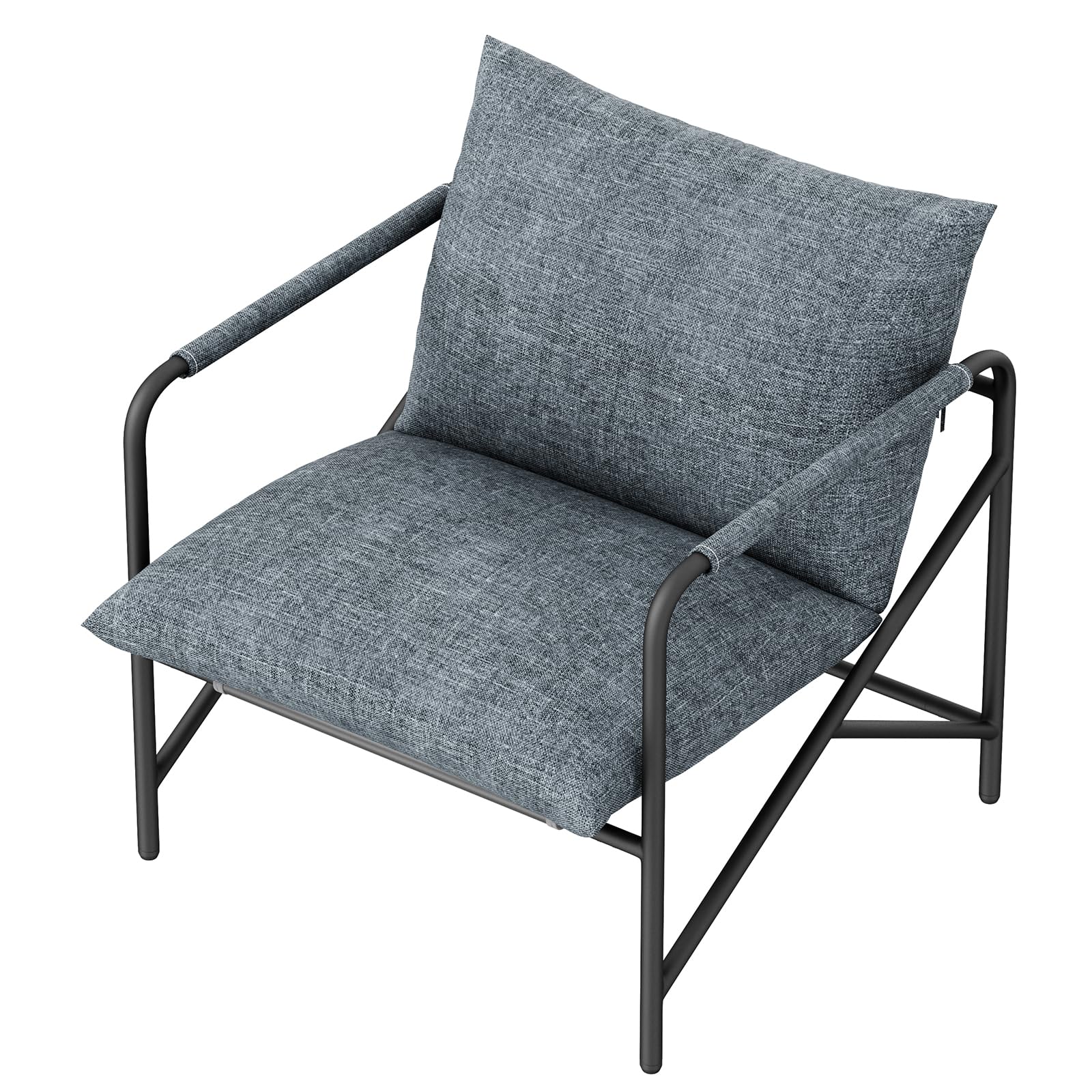 naspaluro Lounge Sessel mit Metallgestell, Moderner Sling Akzentstuhl mit Ergonomischen Kissen & Memory-Schaum, Gemütlicher Lesesessel für Wohnzimmer, Schlafzimmer, Ankleidezimmer, Dunkelgrau