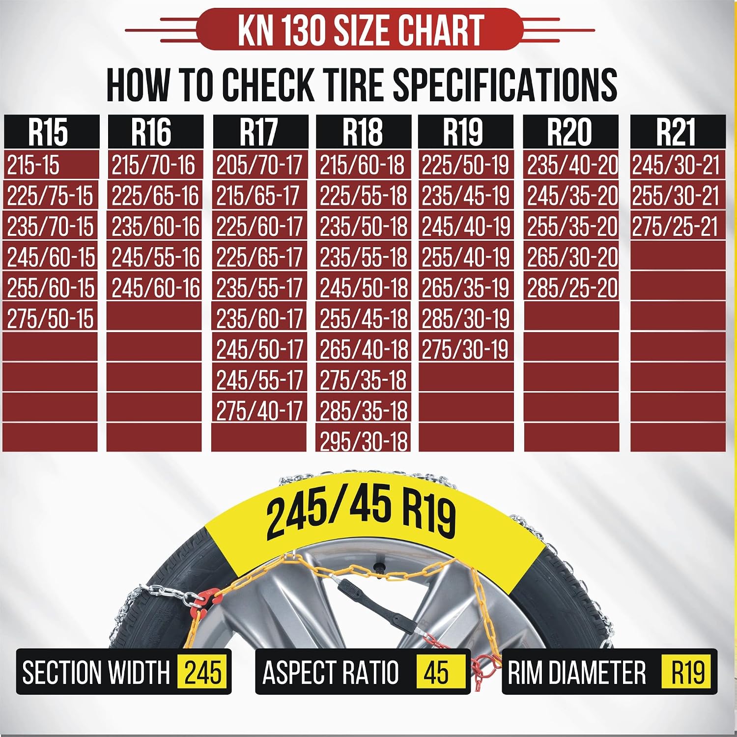 2x Snow Chains for Cars SUVs and Trucks (205-285mm)