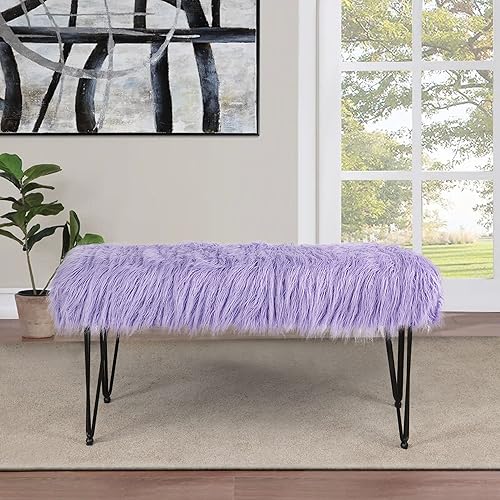 Miniatura 3 de Home Soft Things Otomana de piel sintética mongol morada lavanda 46 x 16 x 22 pulgadas acogedor taburete otomano de felpa esponjosa para sala de