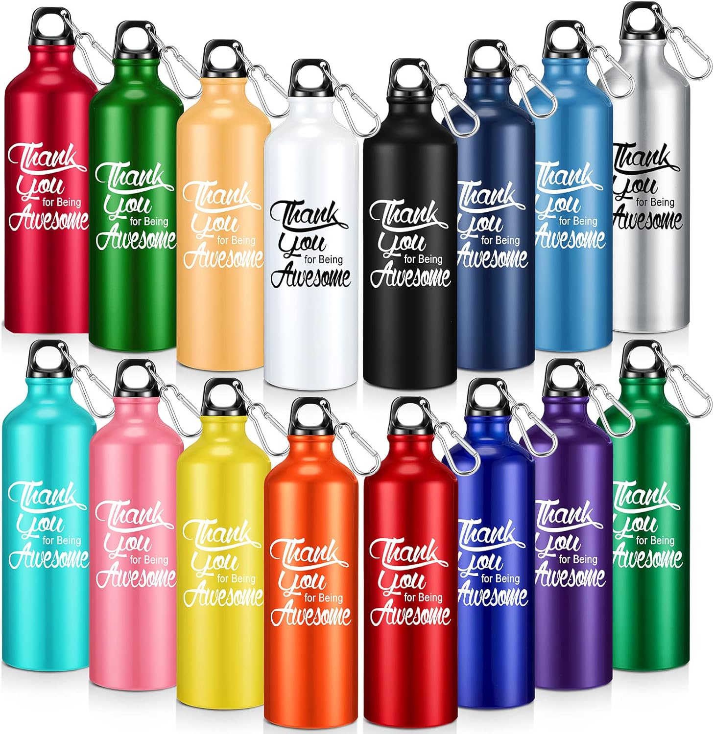 Sabary 16 Pcs Christmas Appreciation Gifts Bulk Aluminum Water Bottle 24oz Thank You Sports Bottle with Twist Cap and Hook Thank You for Being Awesome Gifts for Employee Coworker Teacher(Mixed Color)