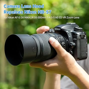 JJC Reversible Lens Hood Shade for Nikon AF-S DX NIKKOR 55-300mm f/4.5-5.6G ED VR Zoom Lens on NikonD3400 D3500 D5600 D7100 D7500 Replaces Nikon HB-57, Compatible with 58mm Filter and Lens Cap