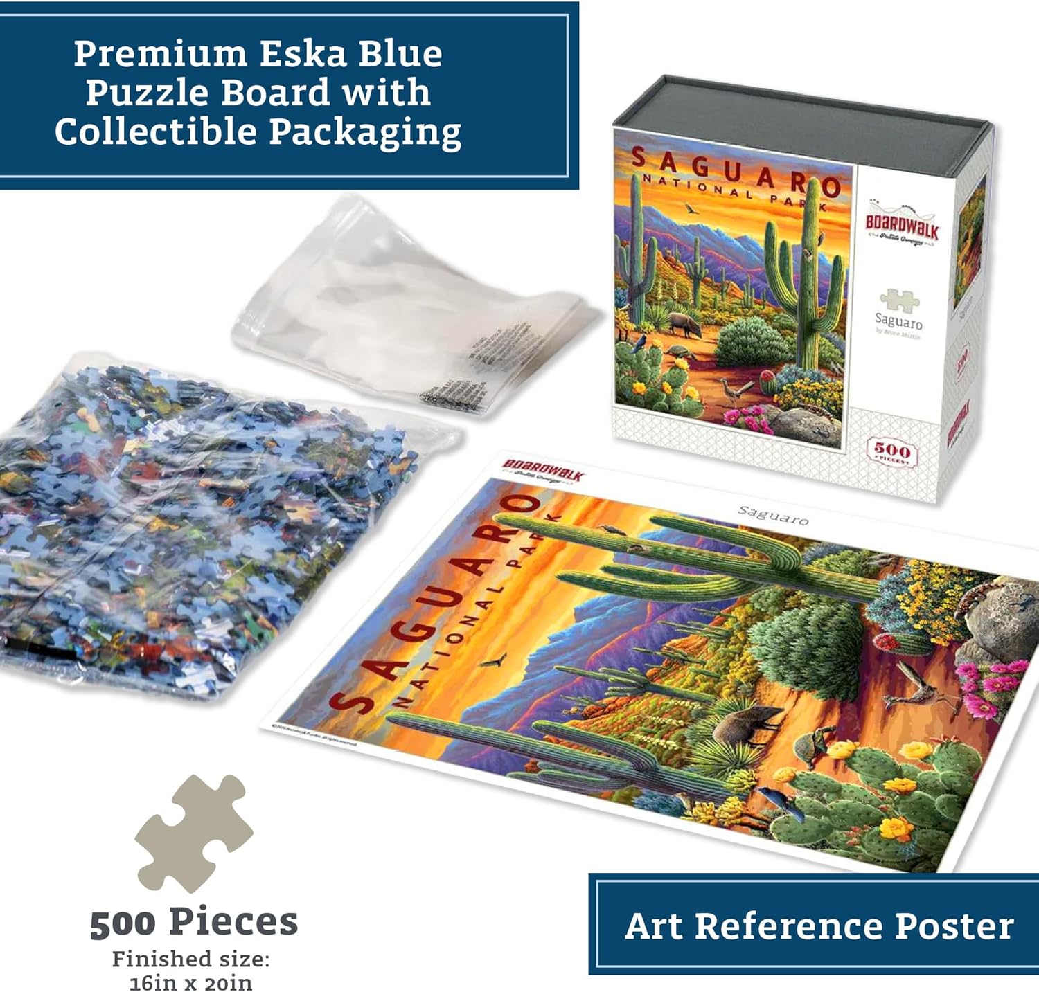 Boardwalk Puzzles Saguaro National Park, 500 Piece Jigsaw Puzzle for Adults, 16 x 20 Inches, Made in USA