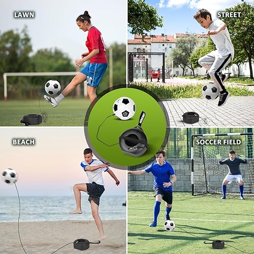 Miniatura 5 de Hikeen Juego de entrenamiento de fútbol con base de metal, equipo de entrenamiento individual portátil con pelota de rebote, regalo popular de