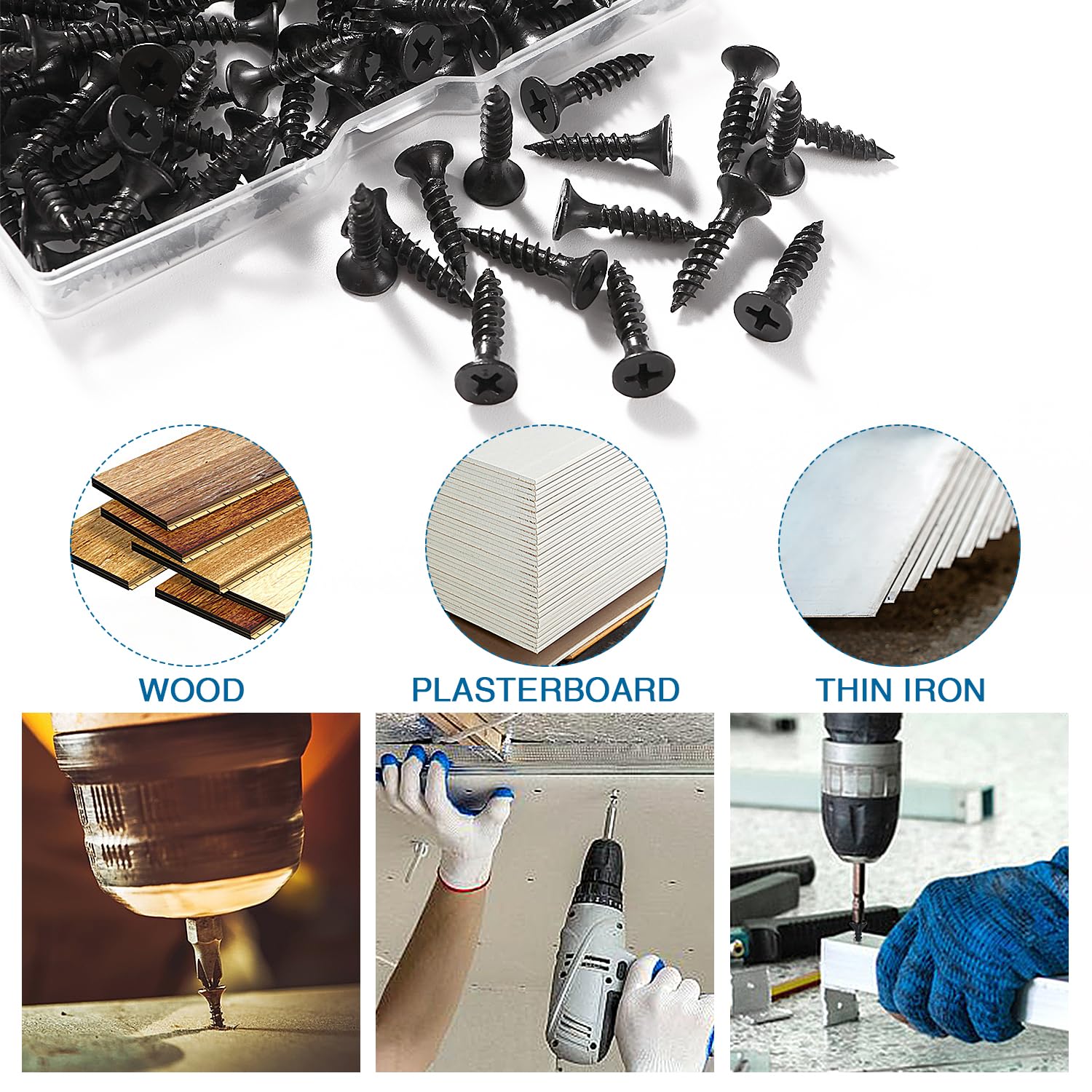 VooGenzek 130 Pezzi M3.5 * 20 mm Viti Autofilettanti a Filettatura, Viti Testa a Croce Piatta, Vite per Cartongesso a Testa Svasata, per Cartongesso, Nero