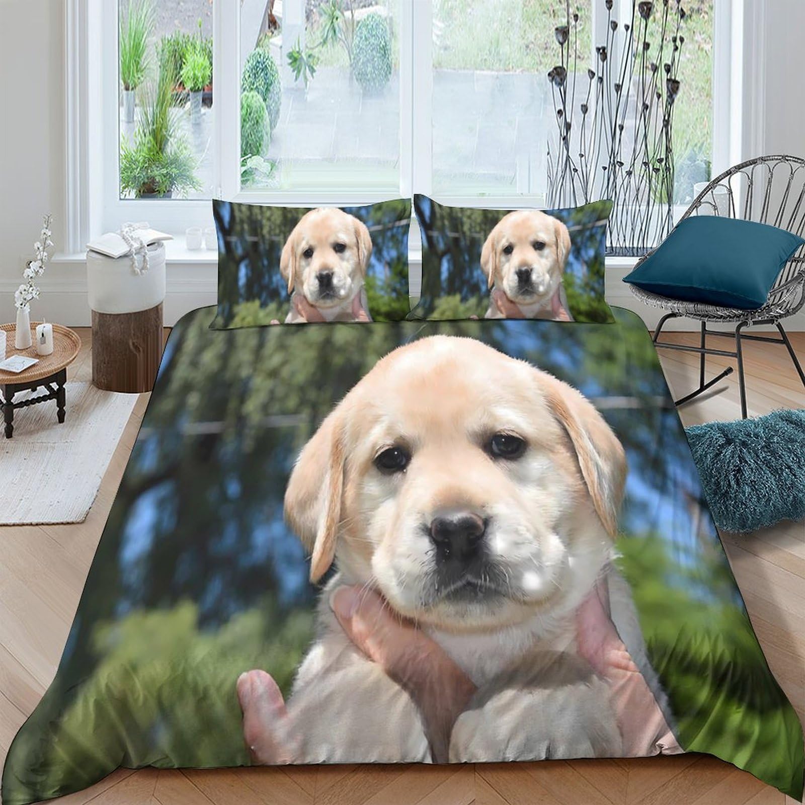 Ctjqhvkz Style-4 3D Printed Labrador Puppy Fitted Sheet Microfiber Soft Anti-Slip Bed Cover For Bedroom Dorm Decorative Mattress Protection Single（135X200cm）