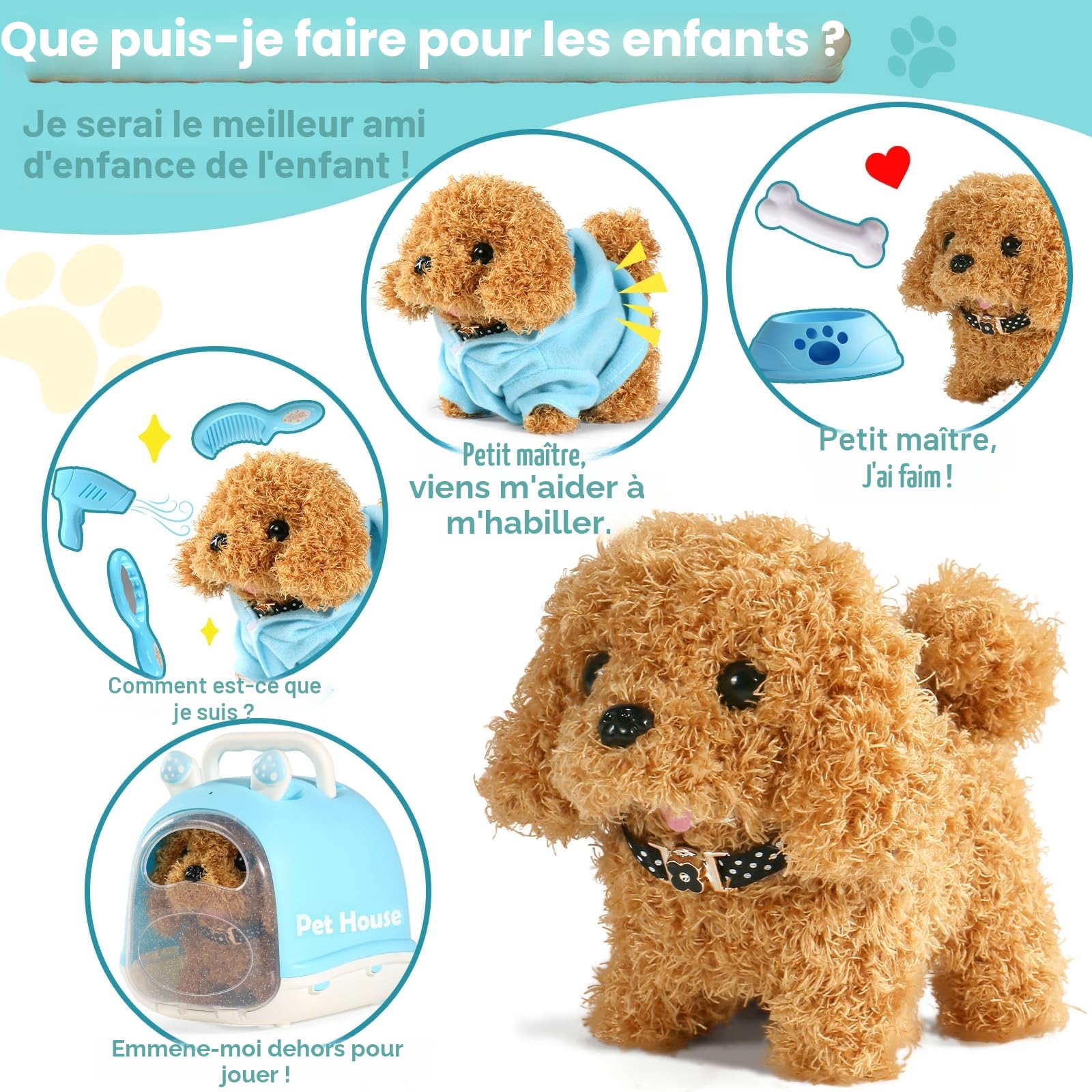 Chien Interactif - Jouet Enfant 2 3 Ans Fille Garçon Jouet Enfant Cadeau 2 3 Ans Fille Réaliste Chien Peluche Qui Marche et Aboie Robot Réaliste