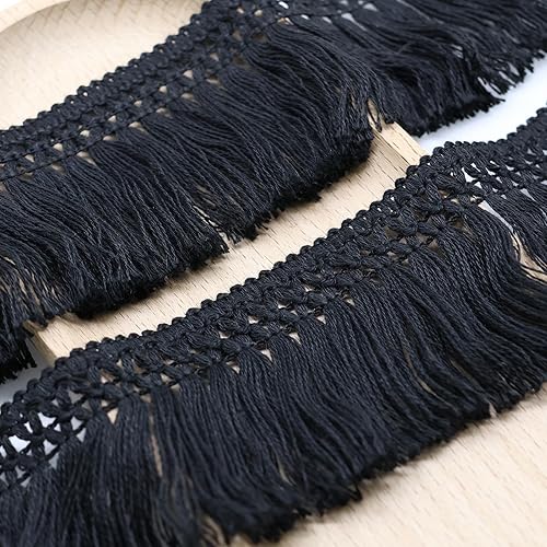 Yalulu Borla de algodón de 10 yardas con flecos de fibra de encaje, cinta de borla de 2.36 pulgadas, costura bohemia de macramé para ropa, cortina,