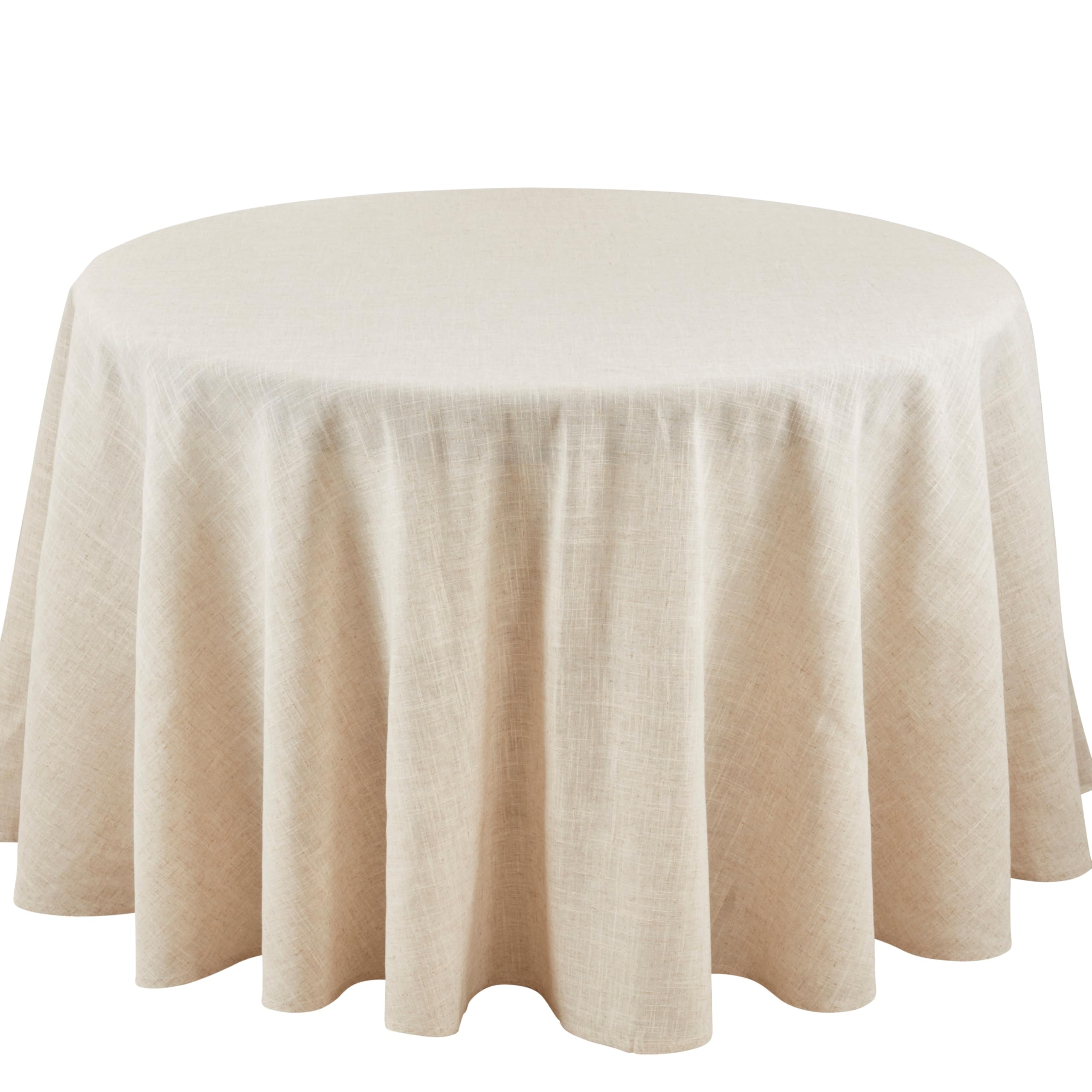 SARO LIFESTYLE Poly and Linen Blend Toscana Tablecloth with Hemstitch Border, Natural, 96"