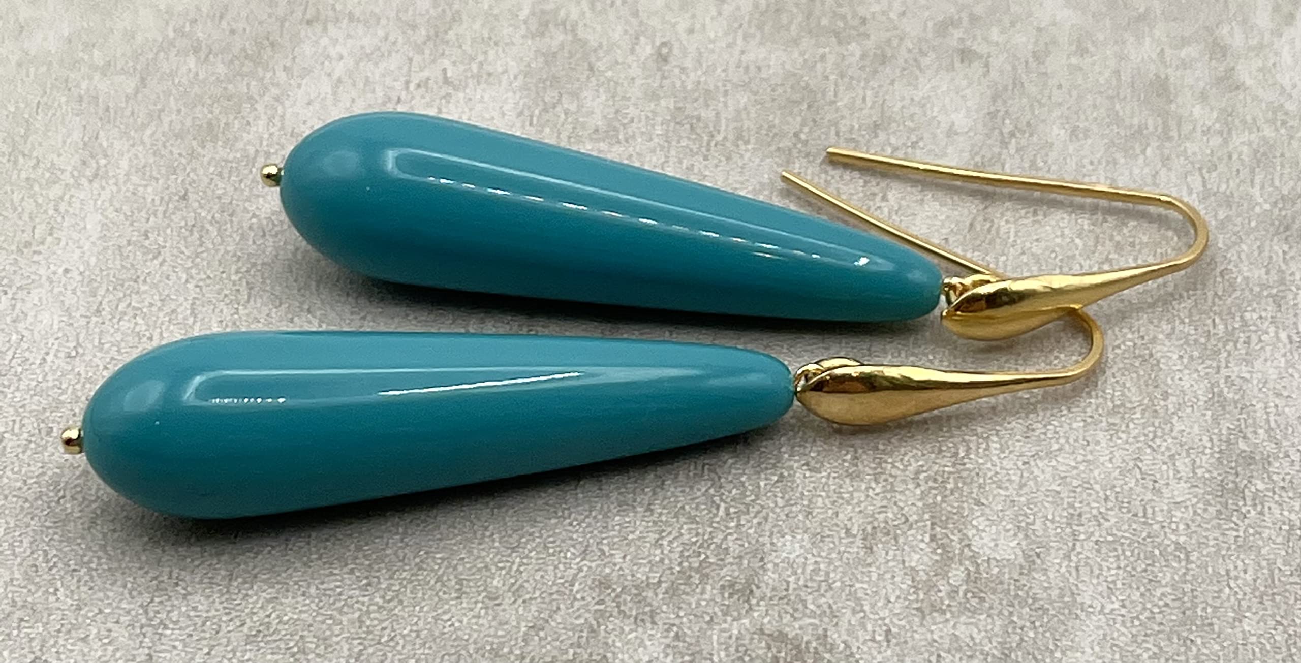 Pendientes Colgantes de Plata 925 Dorada 24 K y Lagrimas Turquesas, Joyas Artesanales, Regalo para Mujeres