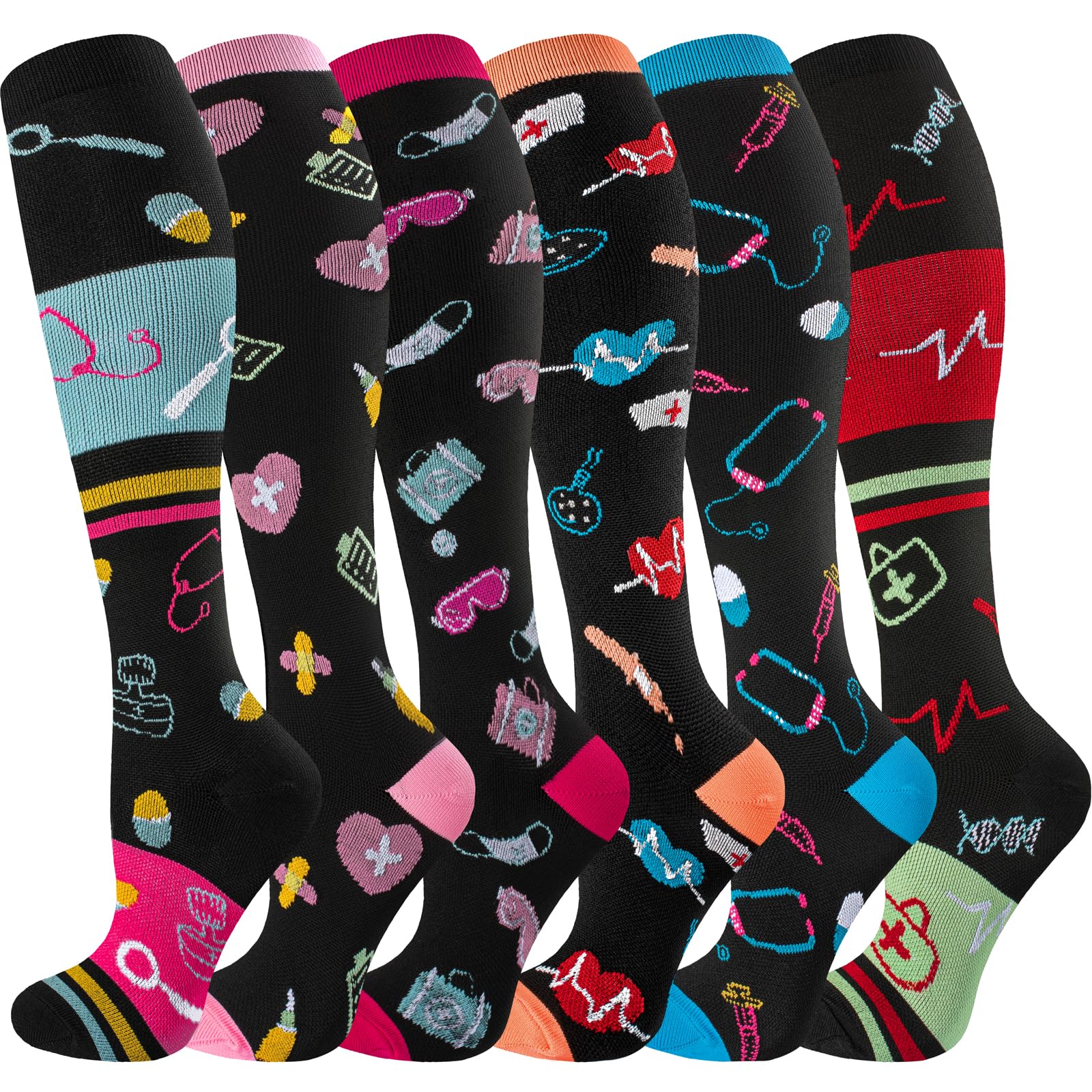 cerpite Compression Socks for Women &amp; Men 6 Pairs Knee High Compression Socks 20-30 mmhg Best for Running,Nurse,Travel