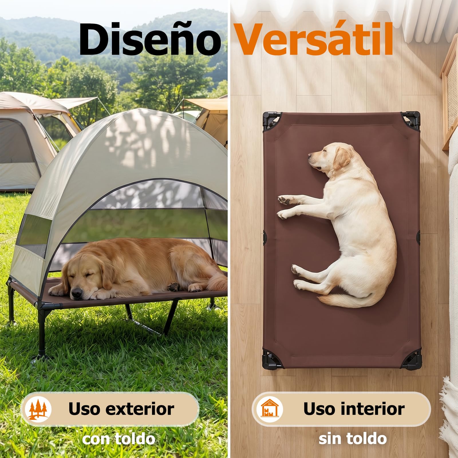 Cama elevada para Perros al Aire Libre con Techo, Tumbona Plegable con pies Antideslizantes, Tienda para Perros al Aire Libre con Gran Sombra, Cama elevada para Camping, jardín, Playa (Caqui, XL)