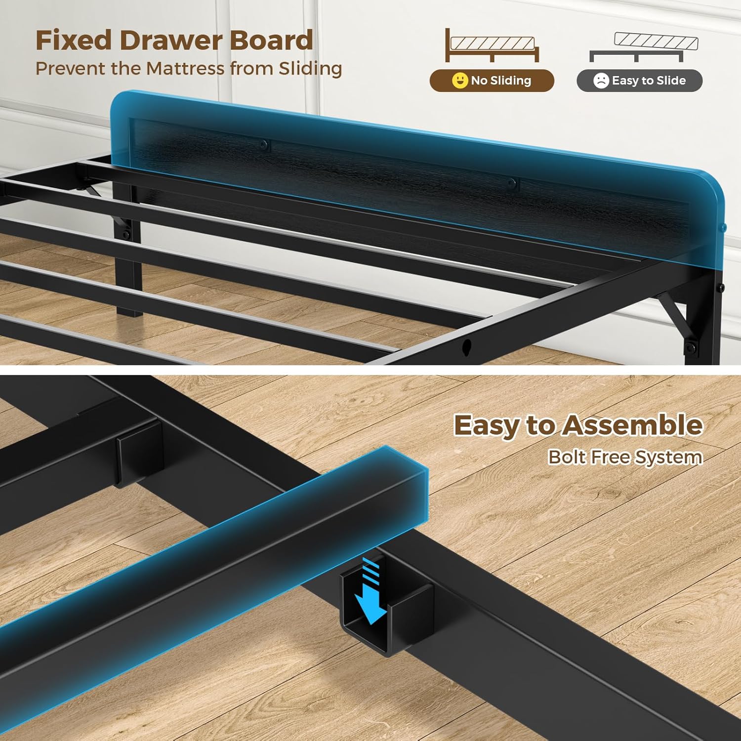 Bed Frame Queen Size with Charging Station and LED Lights, Upholstered Storage Headboard with 4 Drawers, Heavy Duty Metal Slats, Noise Free, Easy Assembly, No Box Spring Needed - Image 6