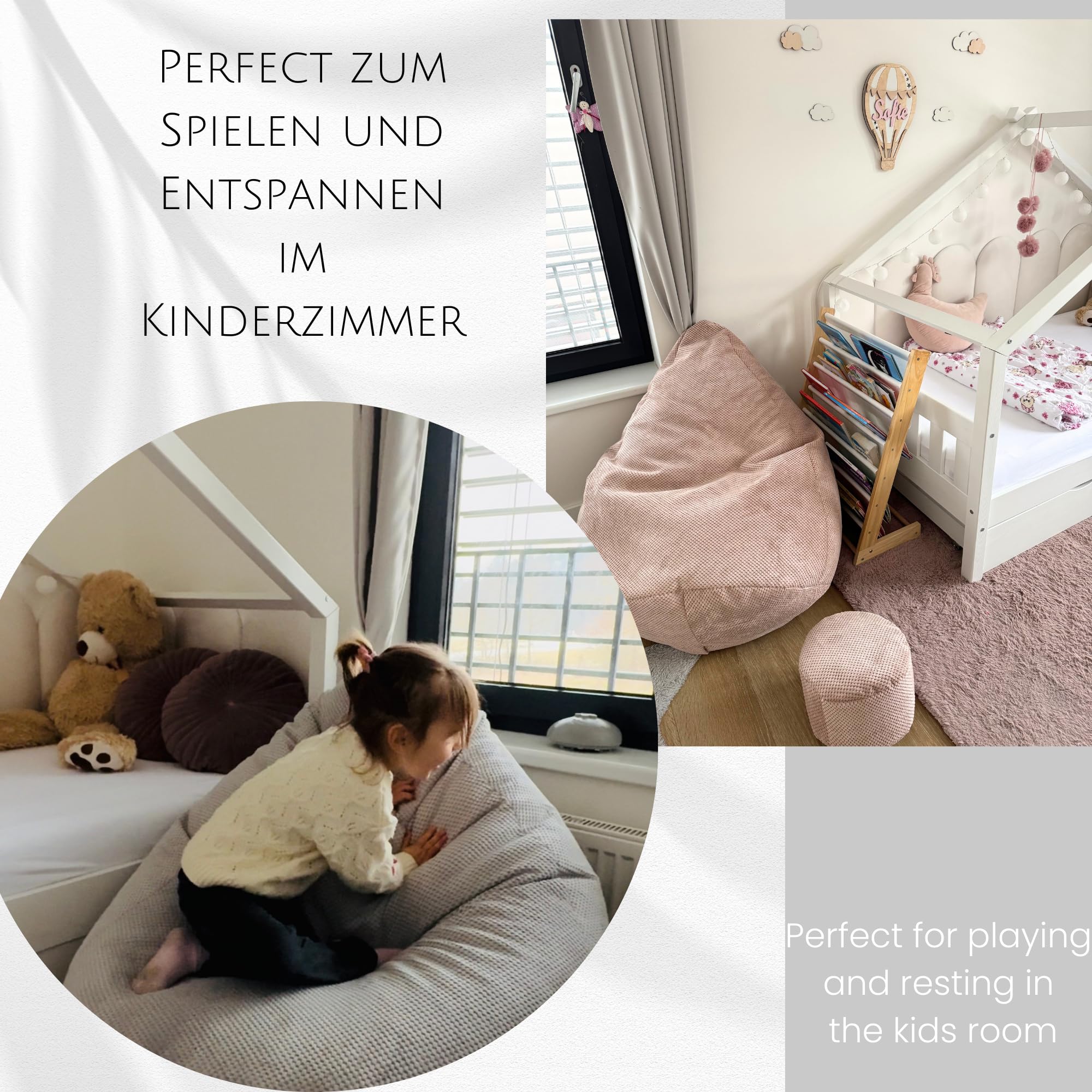 Sitzsack mit Hocker Puderrosa 95x95x120 cm - XXL Sitzsack Erwachsene mit Füllung - Schlafzimmer und Wohnzimmer Möbel - Samt Indoor Sitzsäcke - Bean Bag - Lounge Sessel