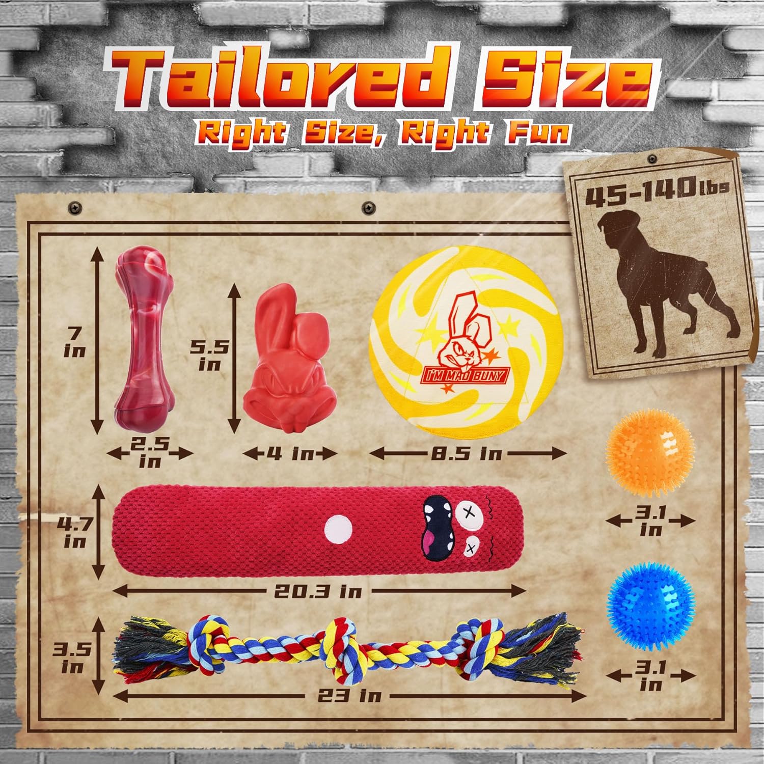 Long-Lasting Heavy Various Dog Chew Toys for Aggressive Chewers,9 Pack Indestructible Large Dog Toys Include Tug Chew & Rope Toys,Squeaky Toys for Medium&Large Breed(For Powerful Chewers-Mad Bunny）