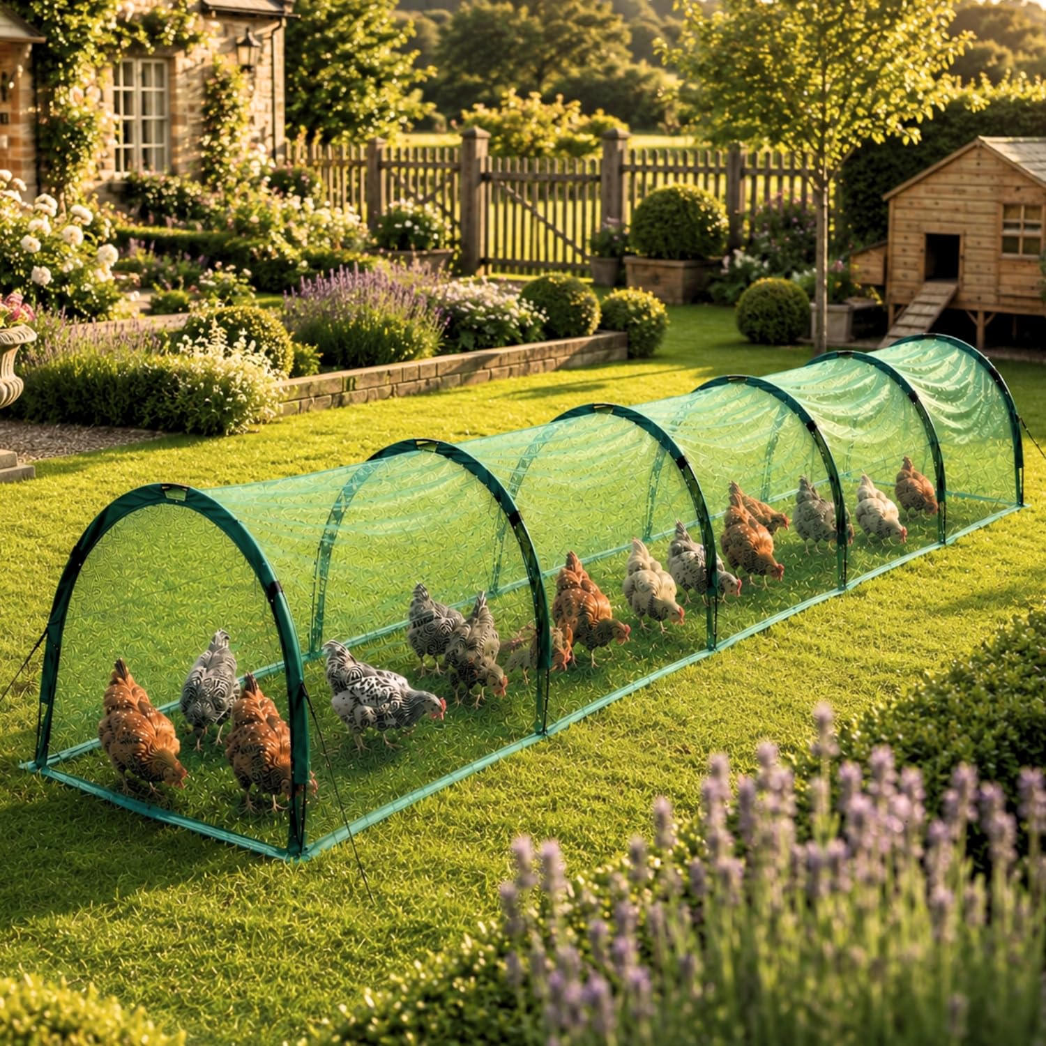 GardenSkill Poulailler Cage a Lapin Exterieur 500x100cm | Tunnel Maison pour Cochon d'Inde Poule | Enclos de Jardin pour Petits Animaux de Compagnie | Abri avec Filet de Protection | 4 Portes Zippées