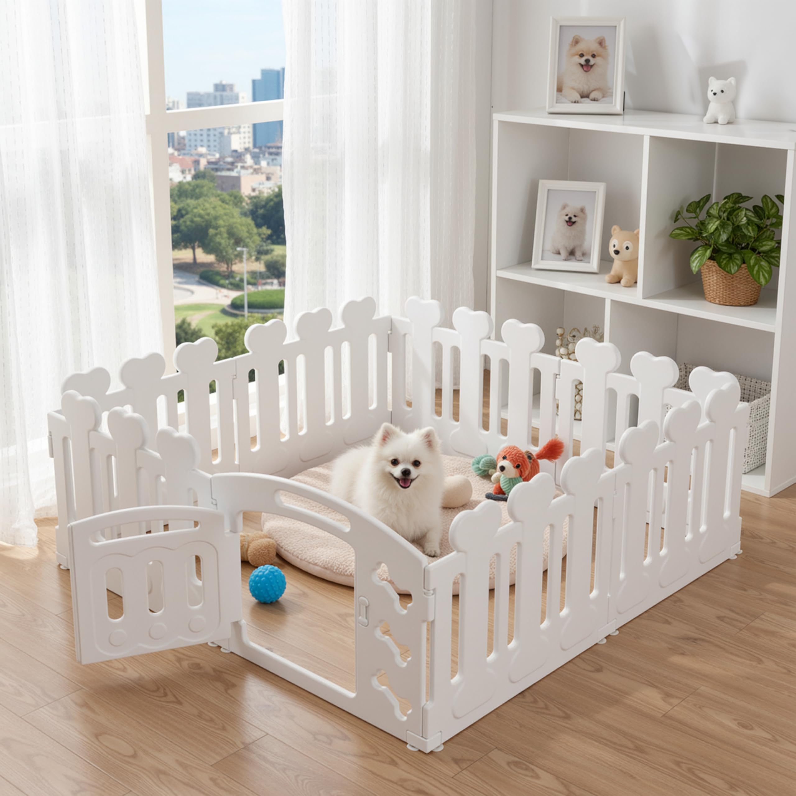 MAMIZO Parque para Perros de 60 cm Alto, Vallas Perros de 7+1 PCS Paneles, Corralito Gato de Plástico Plegable, con Ventosas y Anclajes al Suelo, Parque Conejo Interiores y Exteriores, Blanco