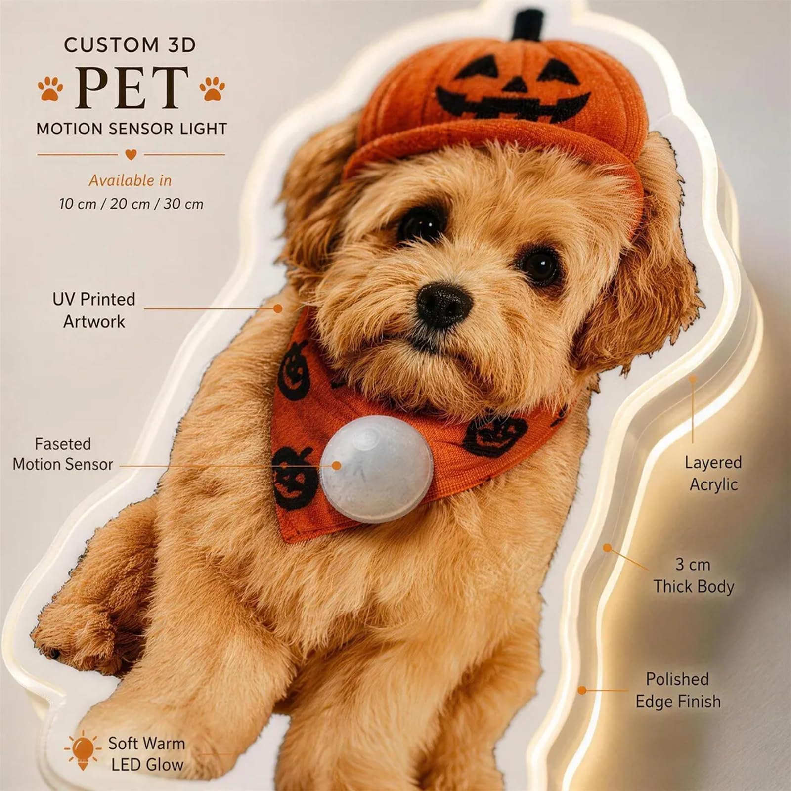 Luz nocturna personalizada con sensor de movimiento para mascotas, sensor 3D personalizado, decoración de pared para perro, luz nocturna 3D personalizada para mascotas (35 cm)