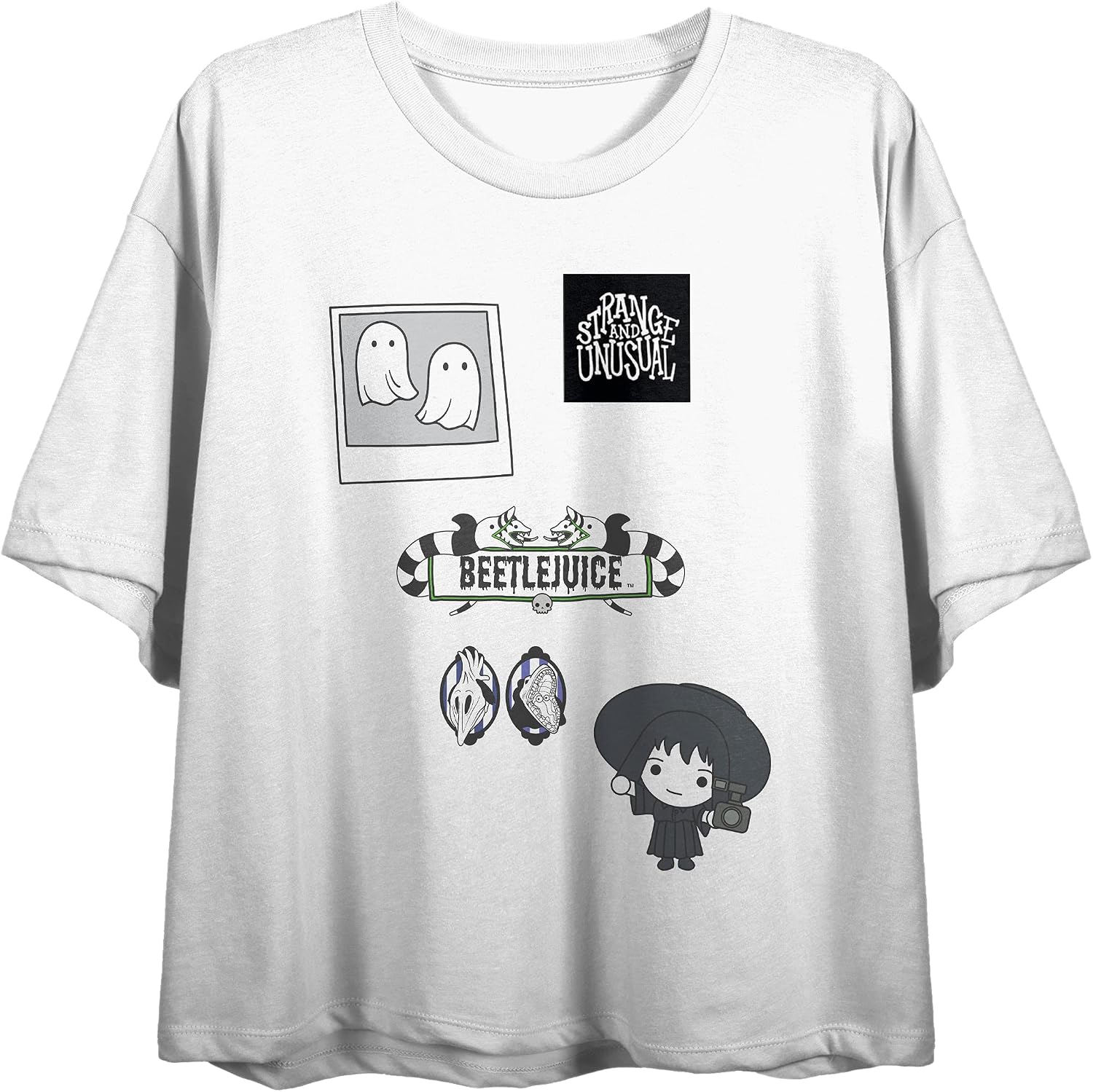 Juniors Beetlejuice Classic Movie Strange & Unusual Graphic White Crop Top-