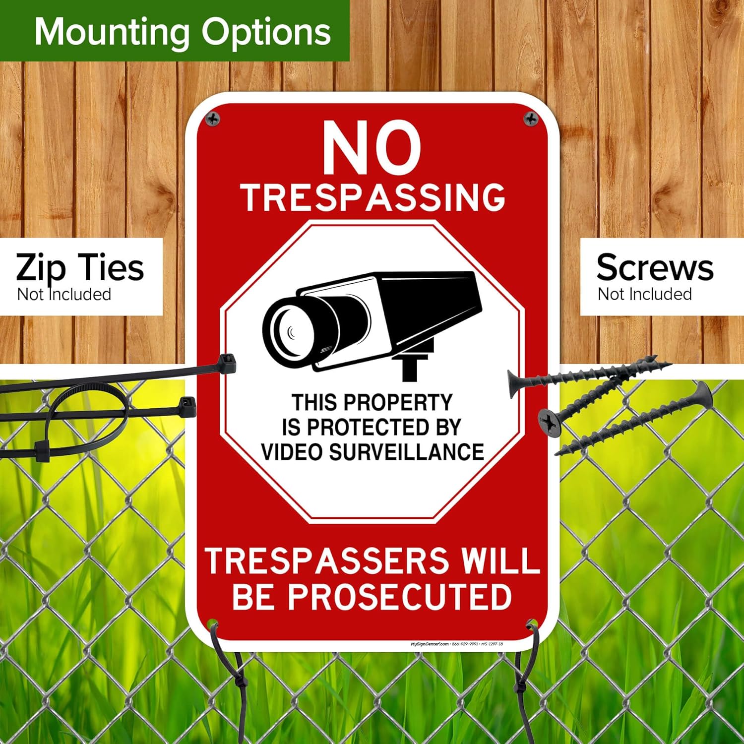 No Trespassing This Property Is Protected By Video Surveillance Trespassers (MS-1297) Sign, 12"x18" Polyethylene, Indoor/Outdoor Use, USA MADE By My Sign Center