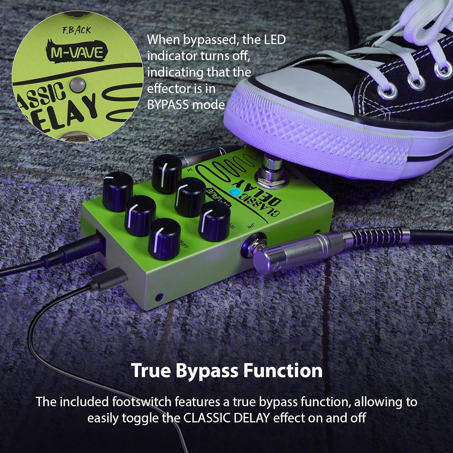 Guitar Delay Pedal Analog Stereo Echo Effect with True Bypass, 600ms Delay Time, 2-Band EQ for Electric Guitar Bass Pedalboard Studio Live Performance