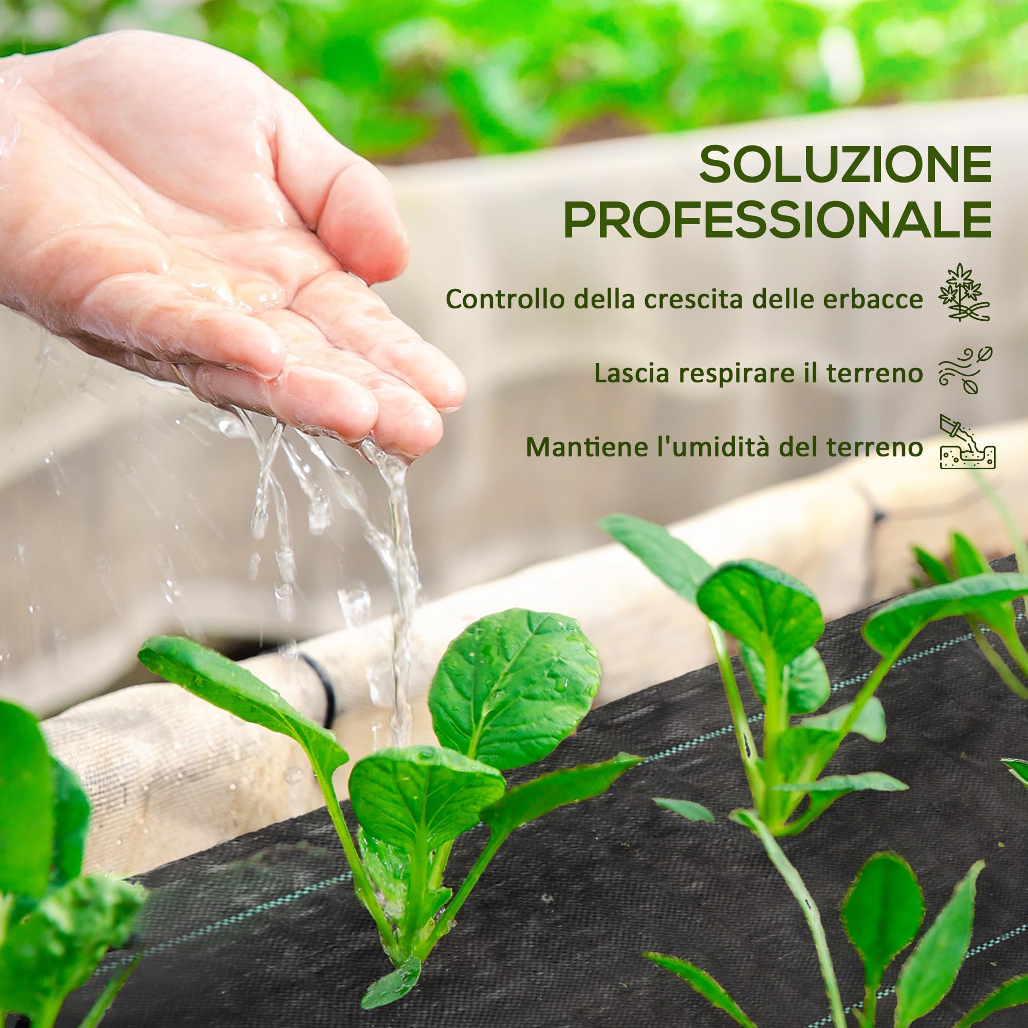 Outsunny Telo per Pacciamatura 100x2 m, Traspirante e Anti-UV, Telo Pacciamatura in Polipropilene, per Orto e Giardino, Nero